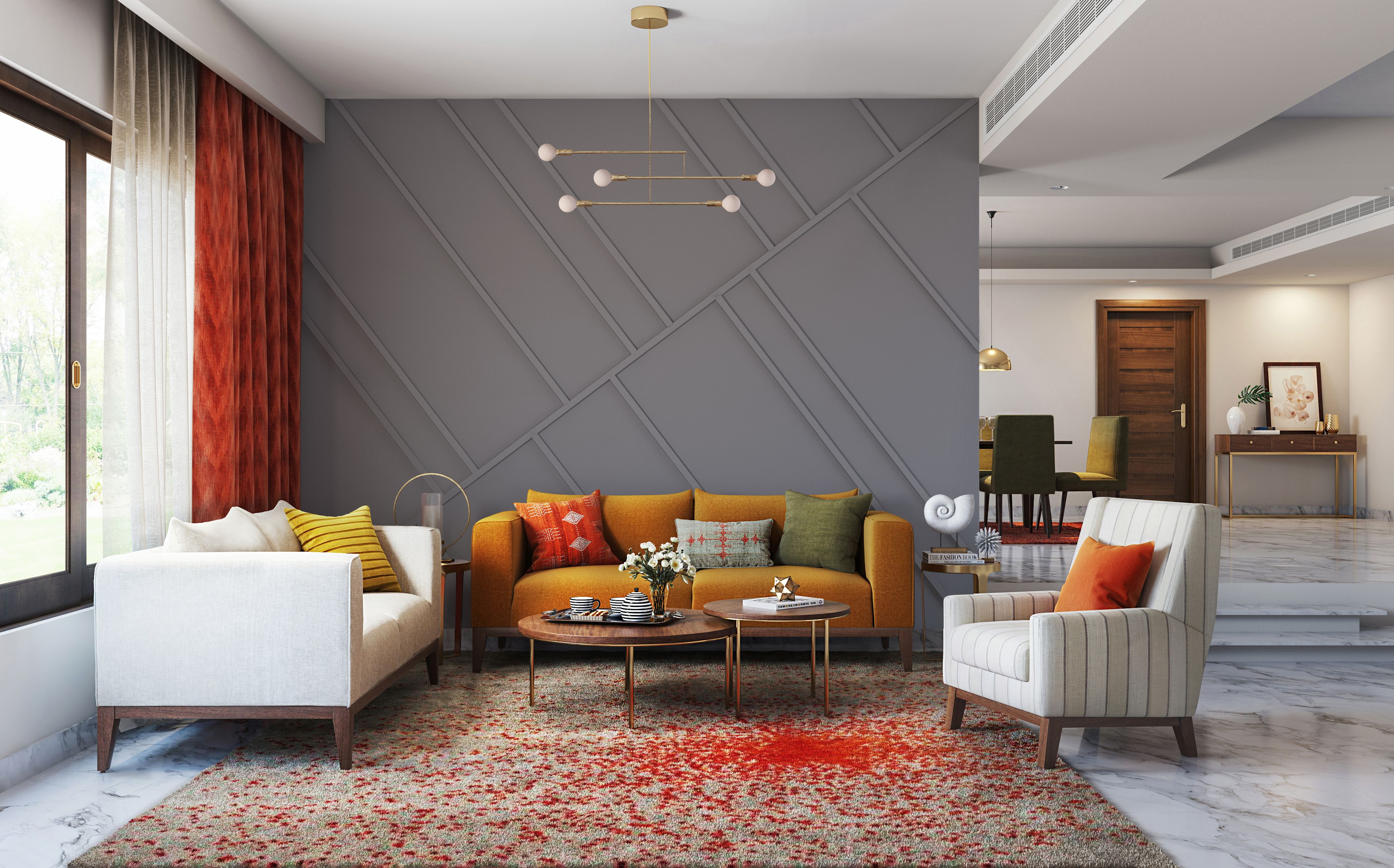 Spacious Well-Lit Living Room With Grey Walls