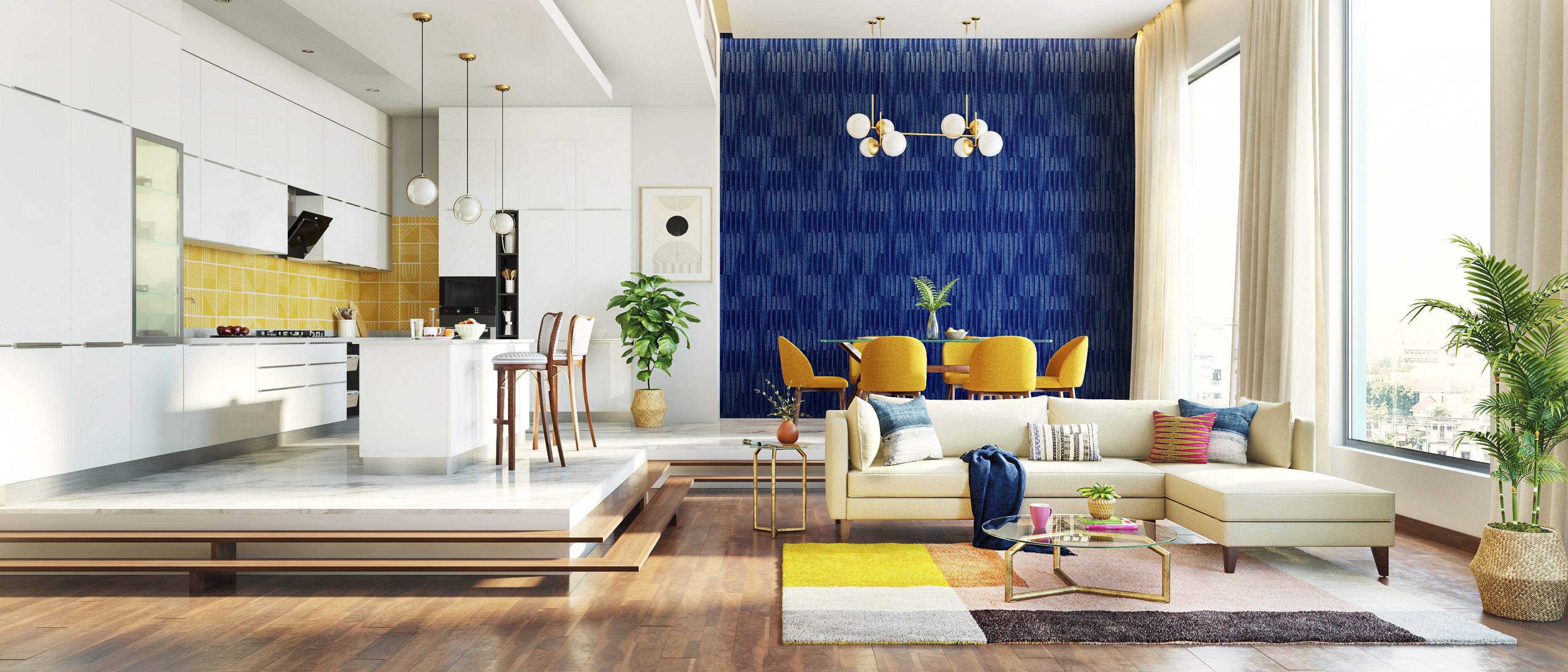 Modern Spacious Living Room With Companionable Seating Arrangement