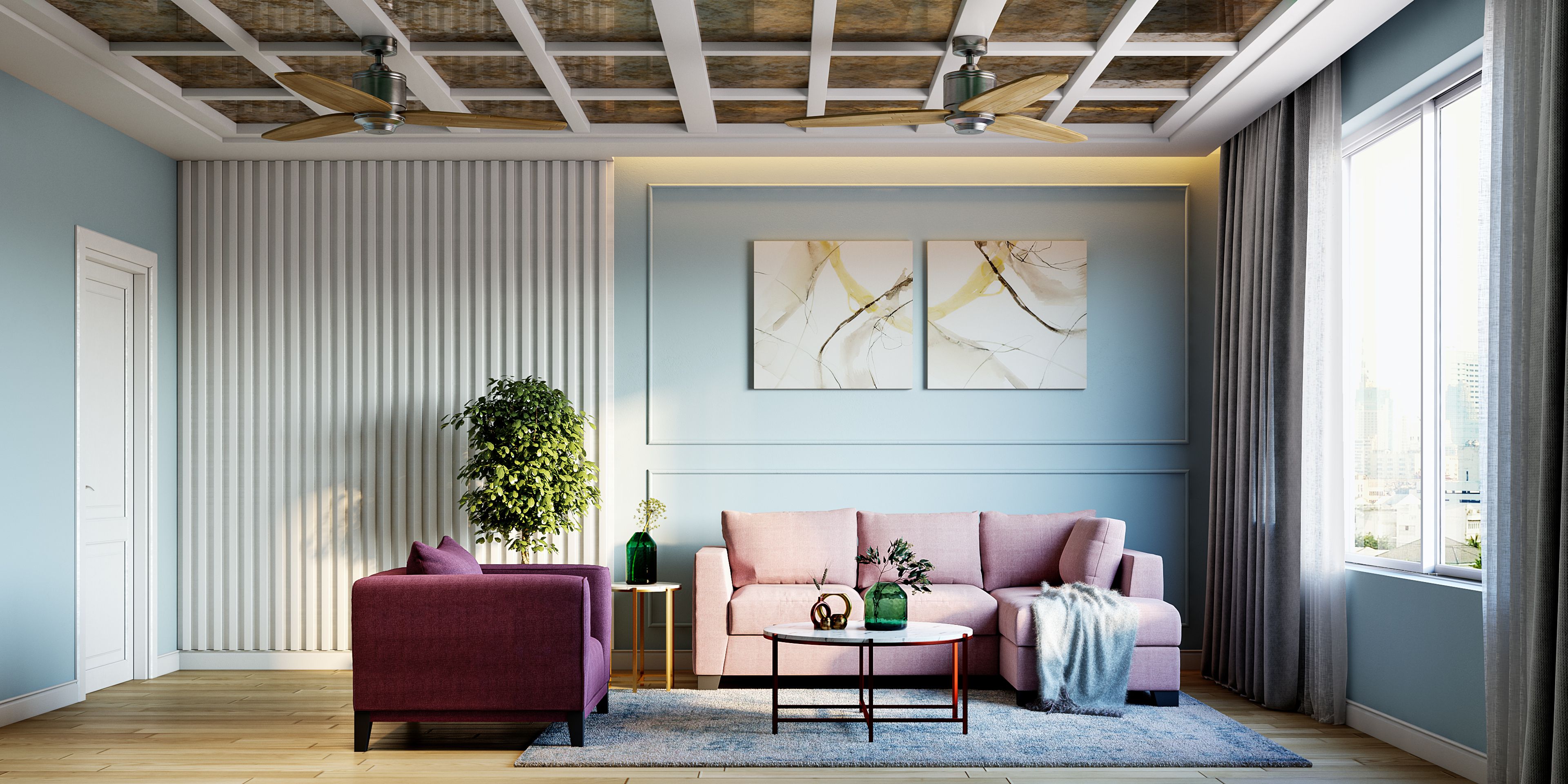 Small Living Room  With Wall Trims And Wall Art