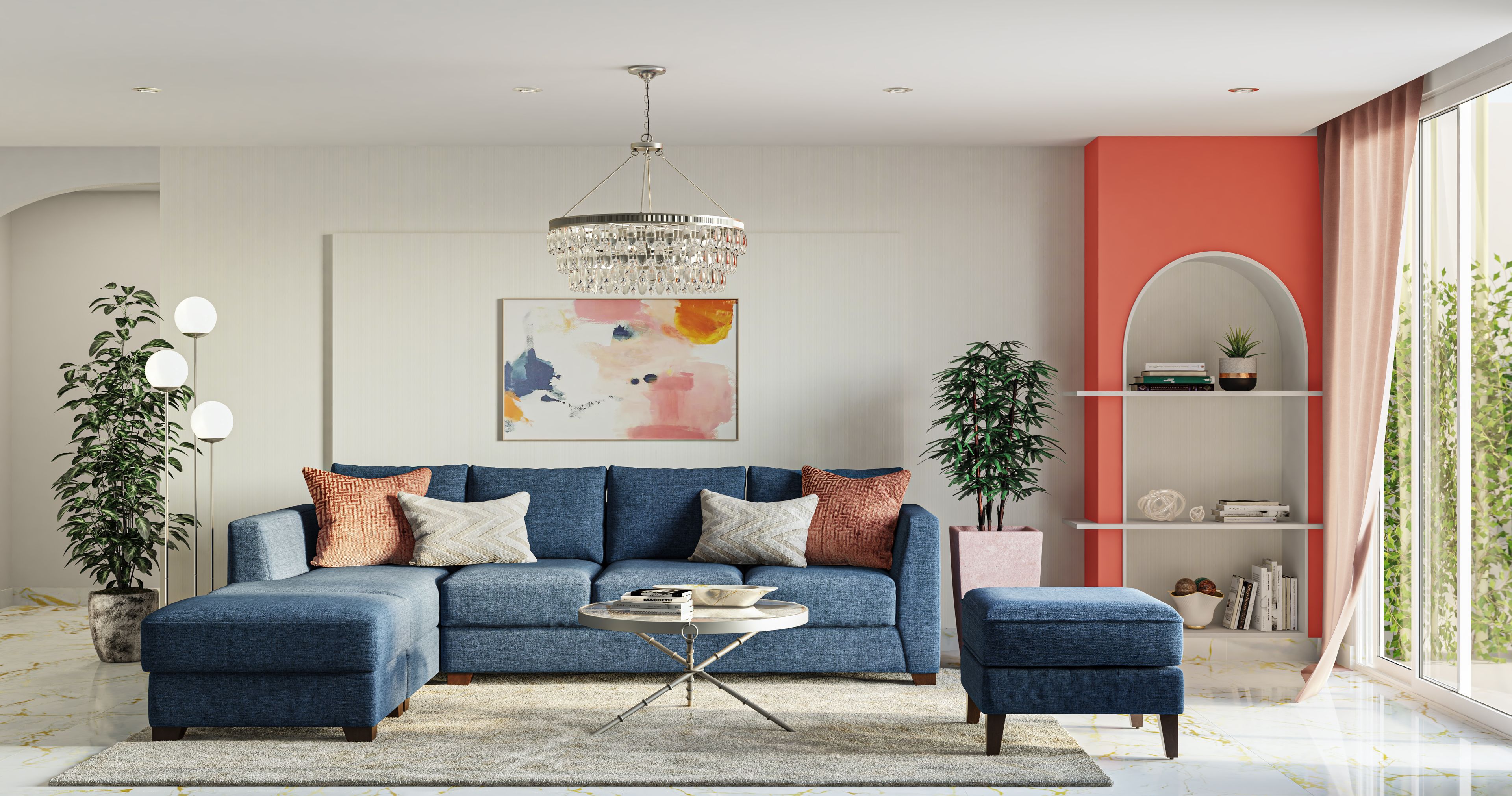 Modern Spacious Living Room With 3-Seater Sofa