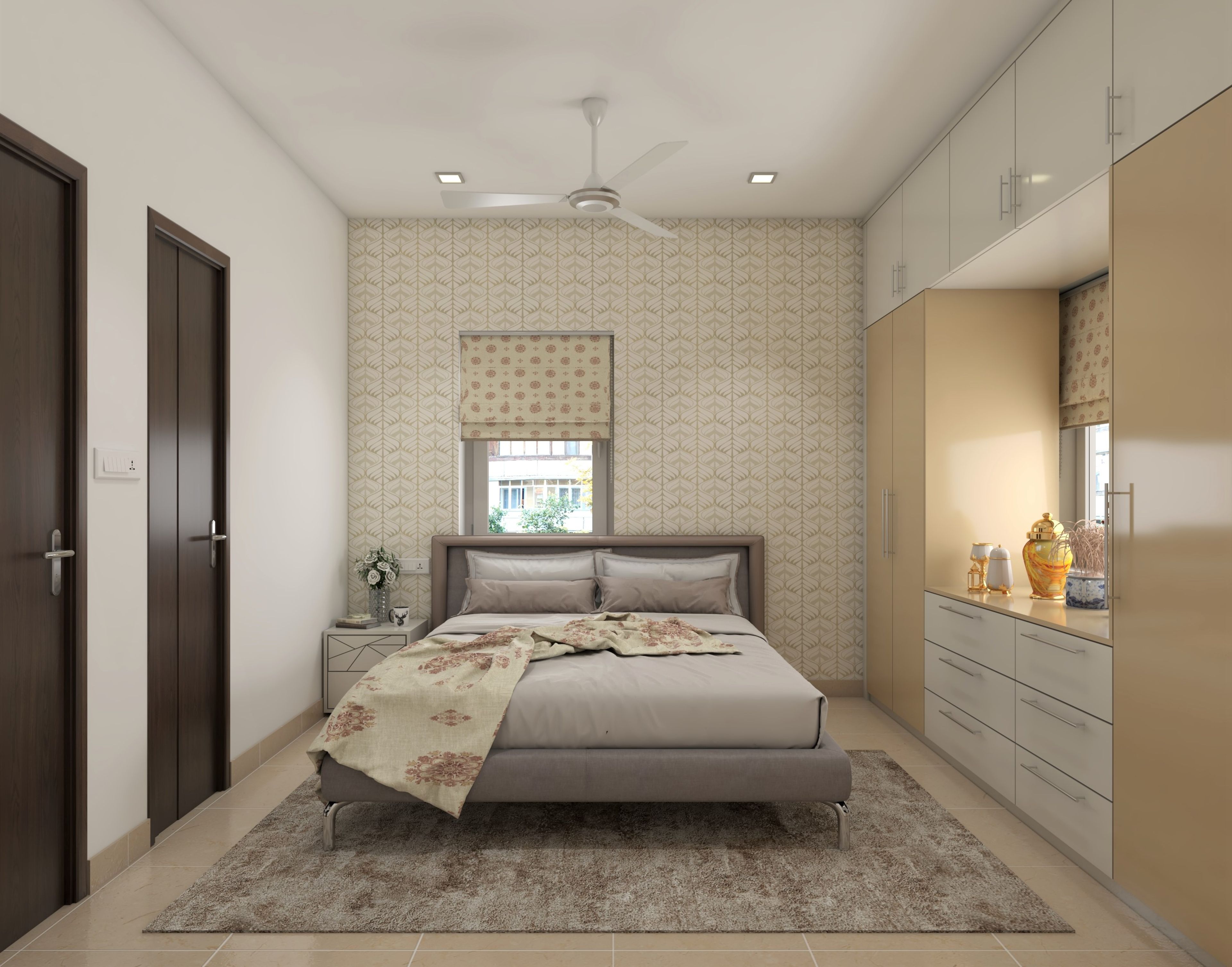 Classic Well Lit Master Bedroom With Hinged Wardrobes