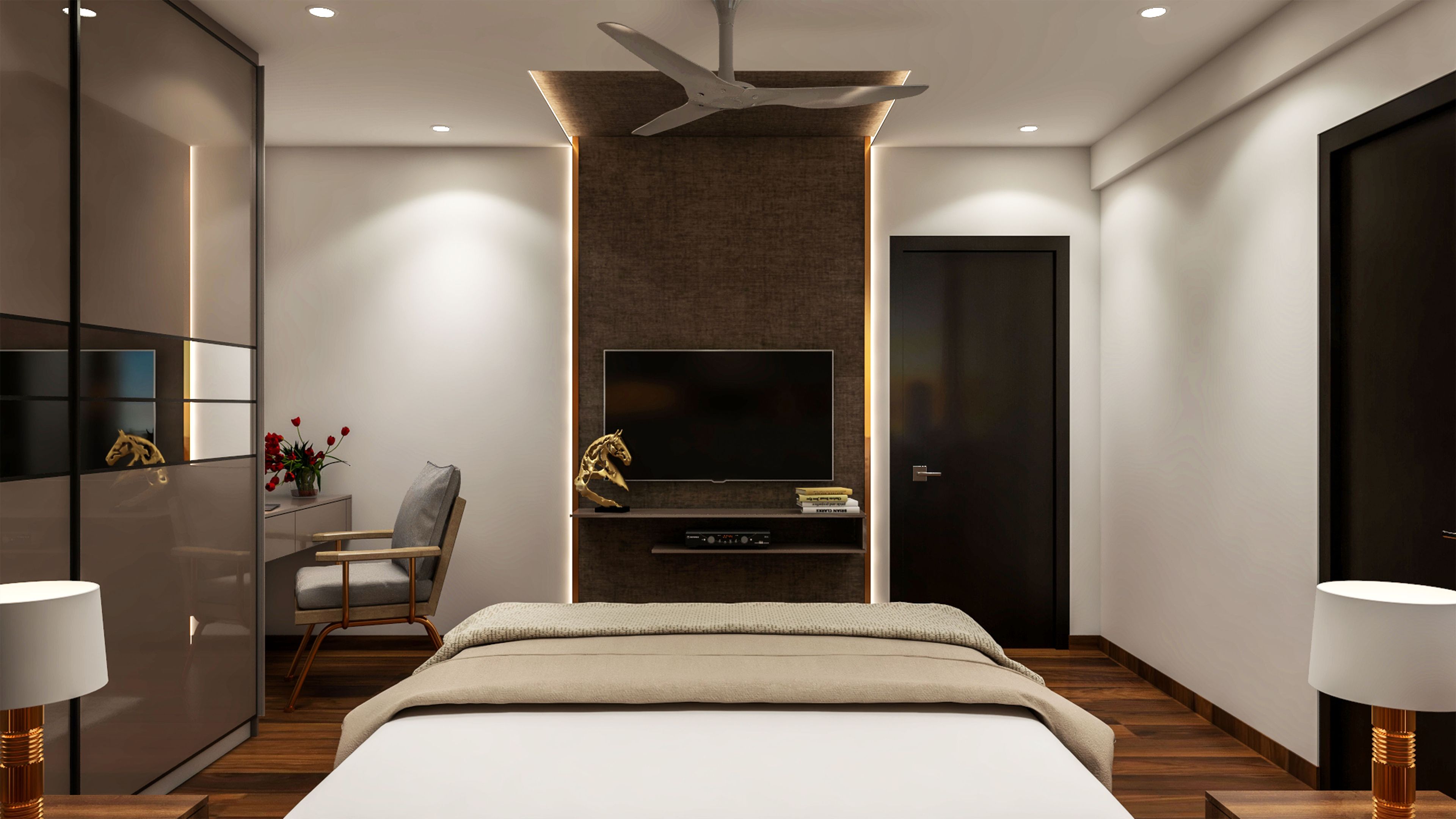 Rustic Bedroom with Wooden Flooring - Livspace