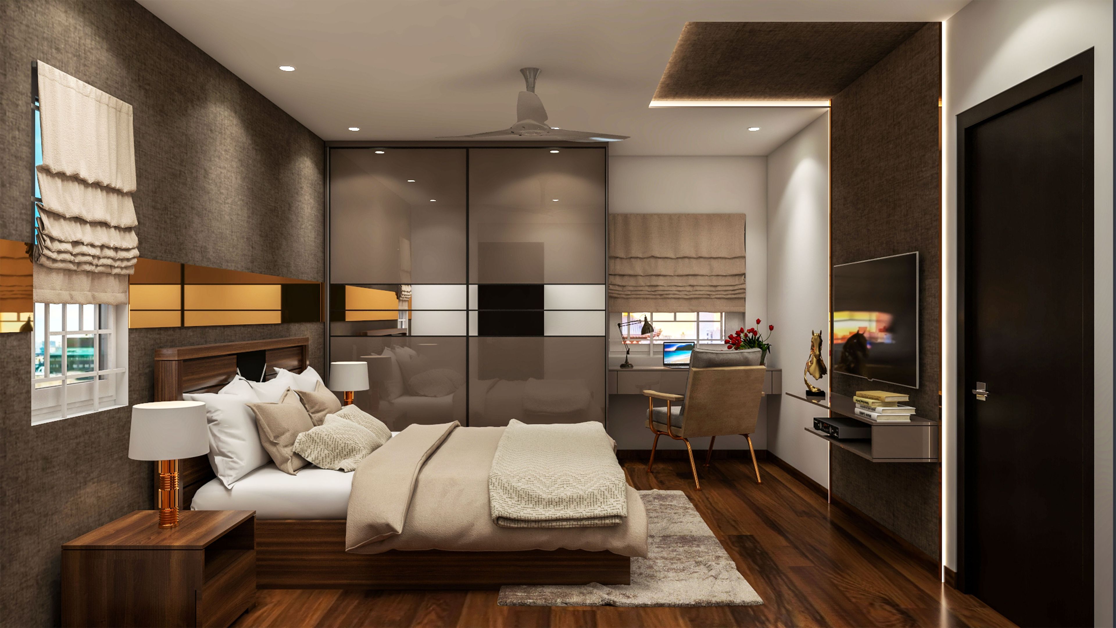 Rustic Bedroom with Wooden Flooring - Livspace