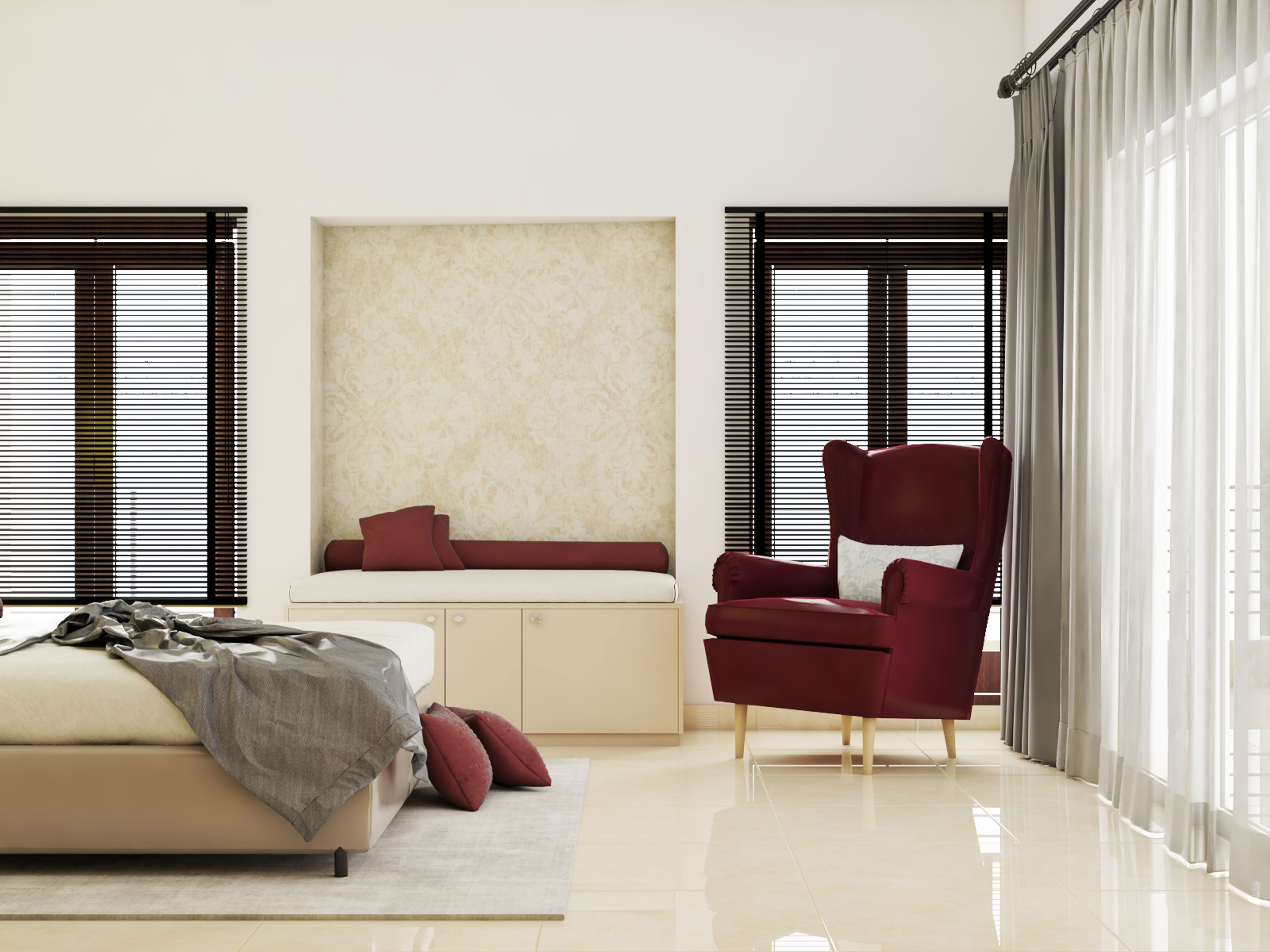 Contemporary Bedroom with Separate Wardrobe - Livspace