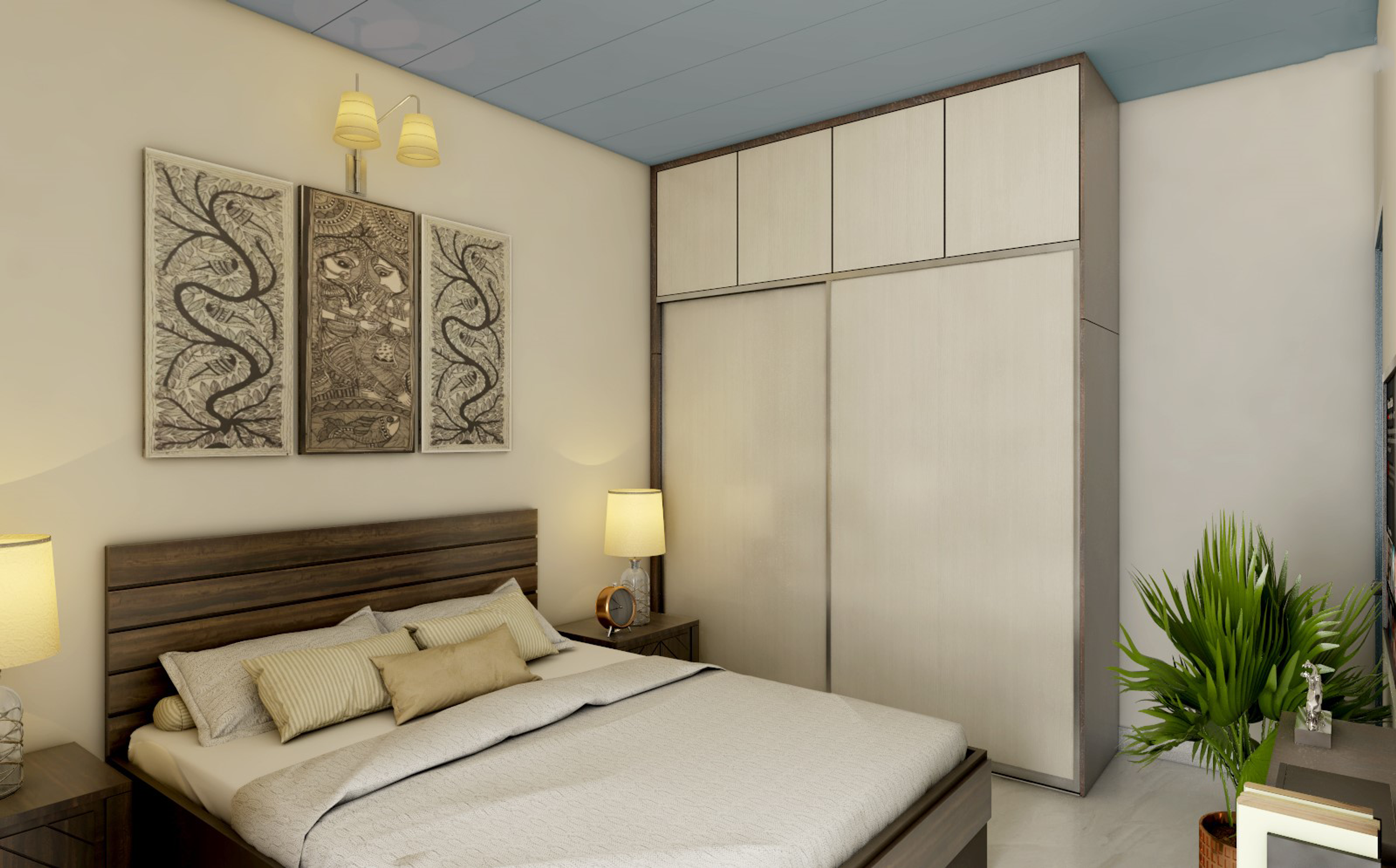 Contemporary Bedroom with Sliding Wardrobe - Livspace