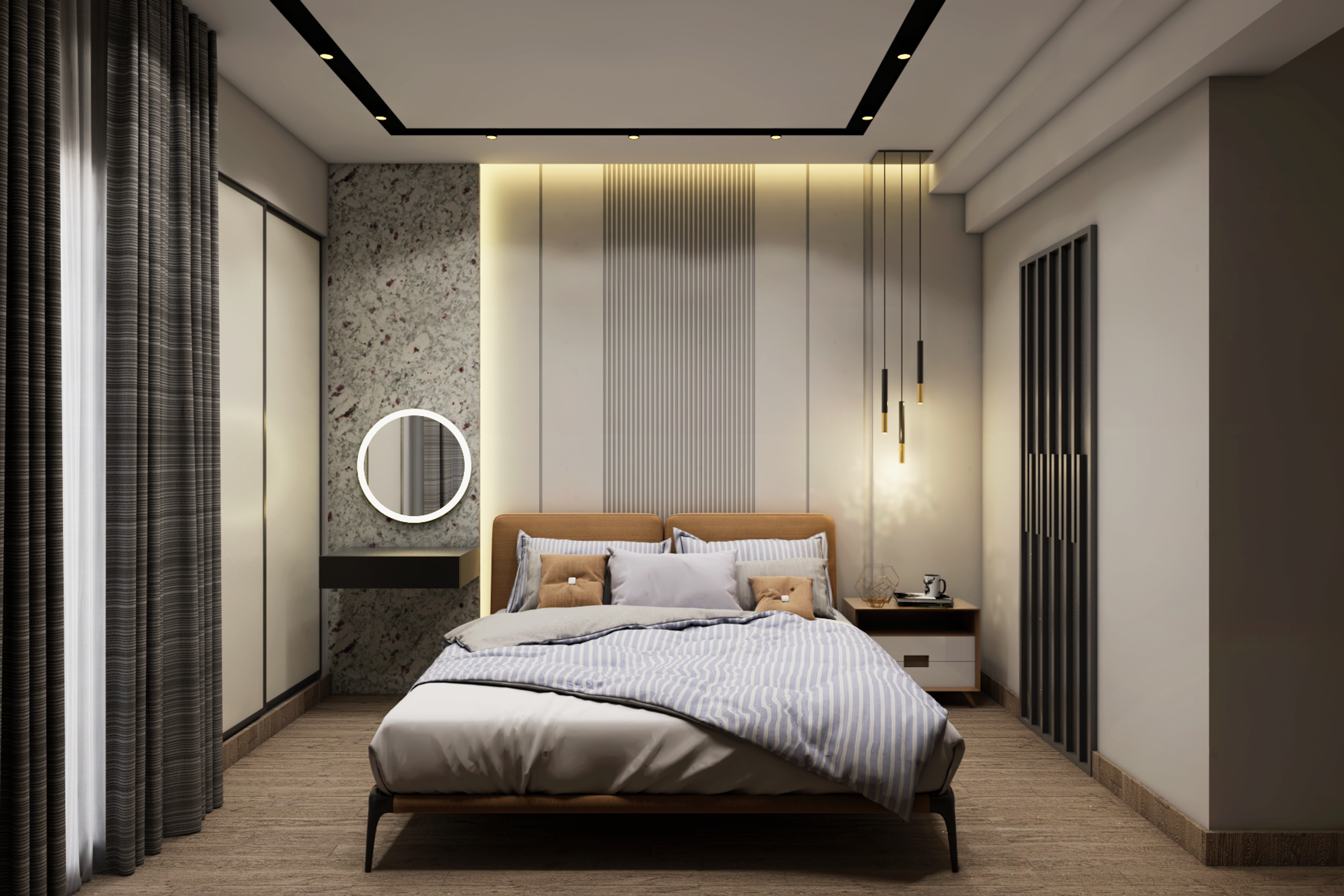 Rustic Luxury Master Bedroom With Cove Lights