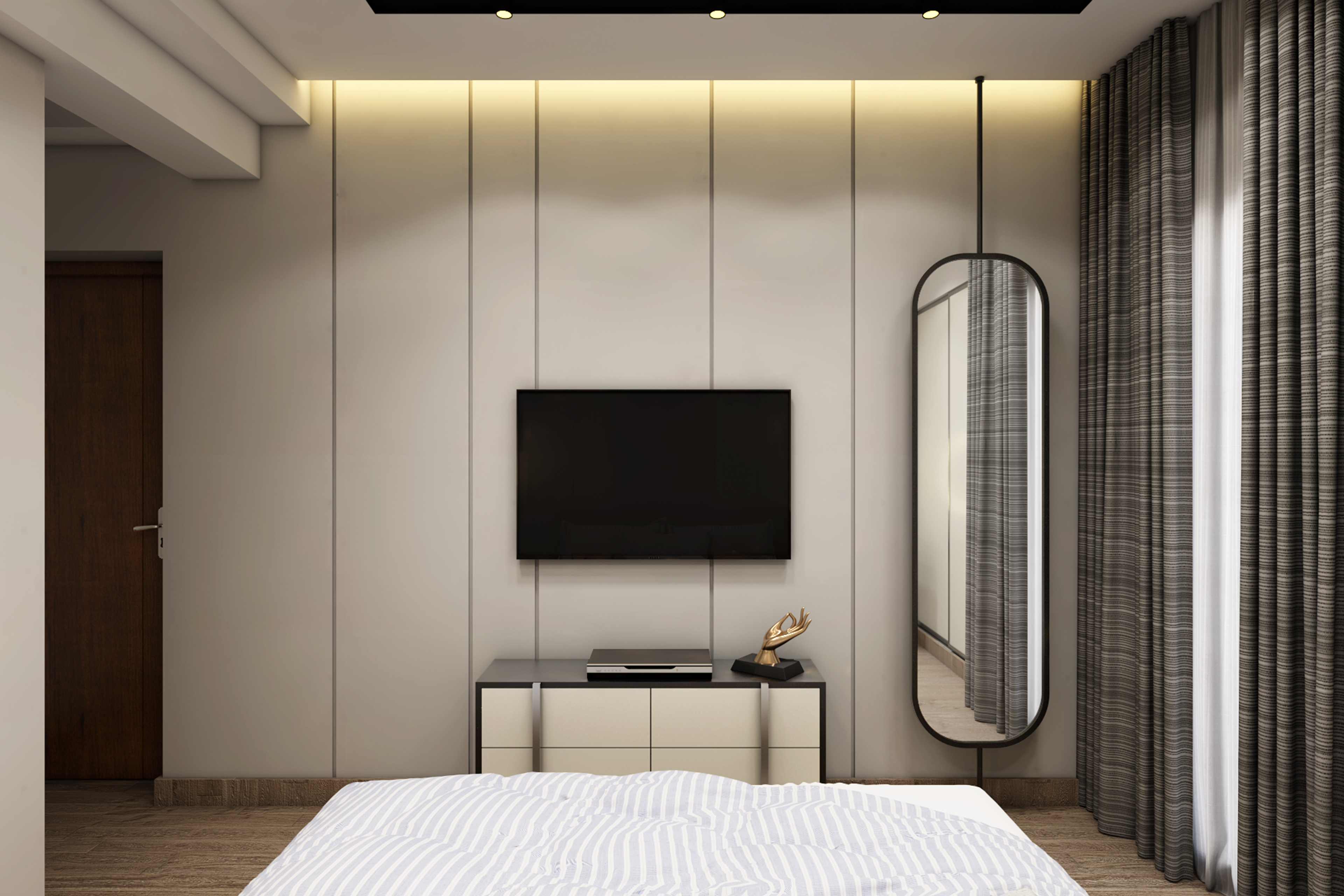 A Modern Coastal Bedroom in Black and White - Livspace