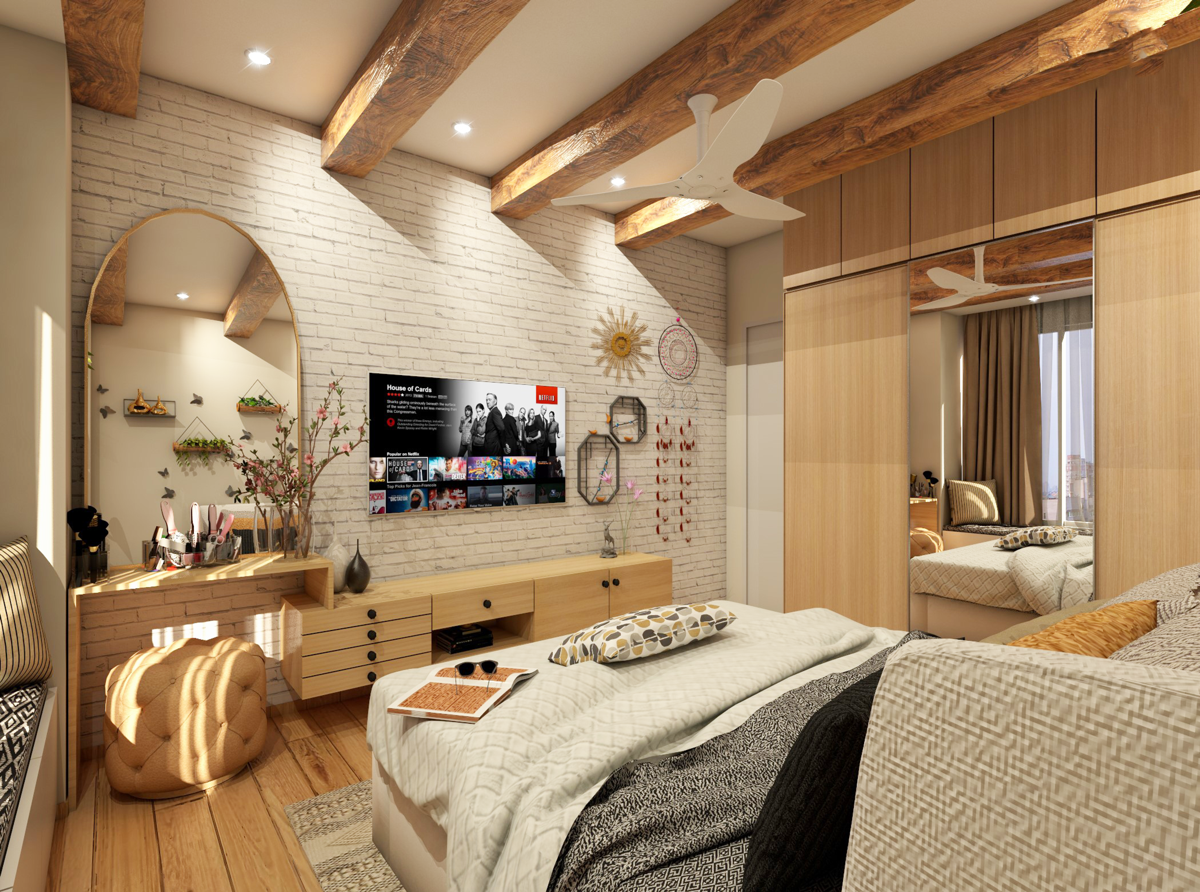 Tropical Boho Bedroom with Earthy Accents - Livspace