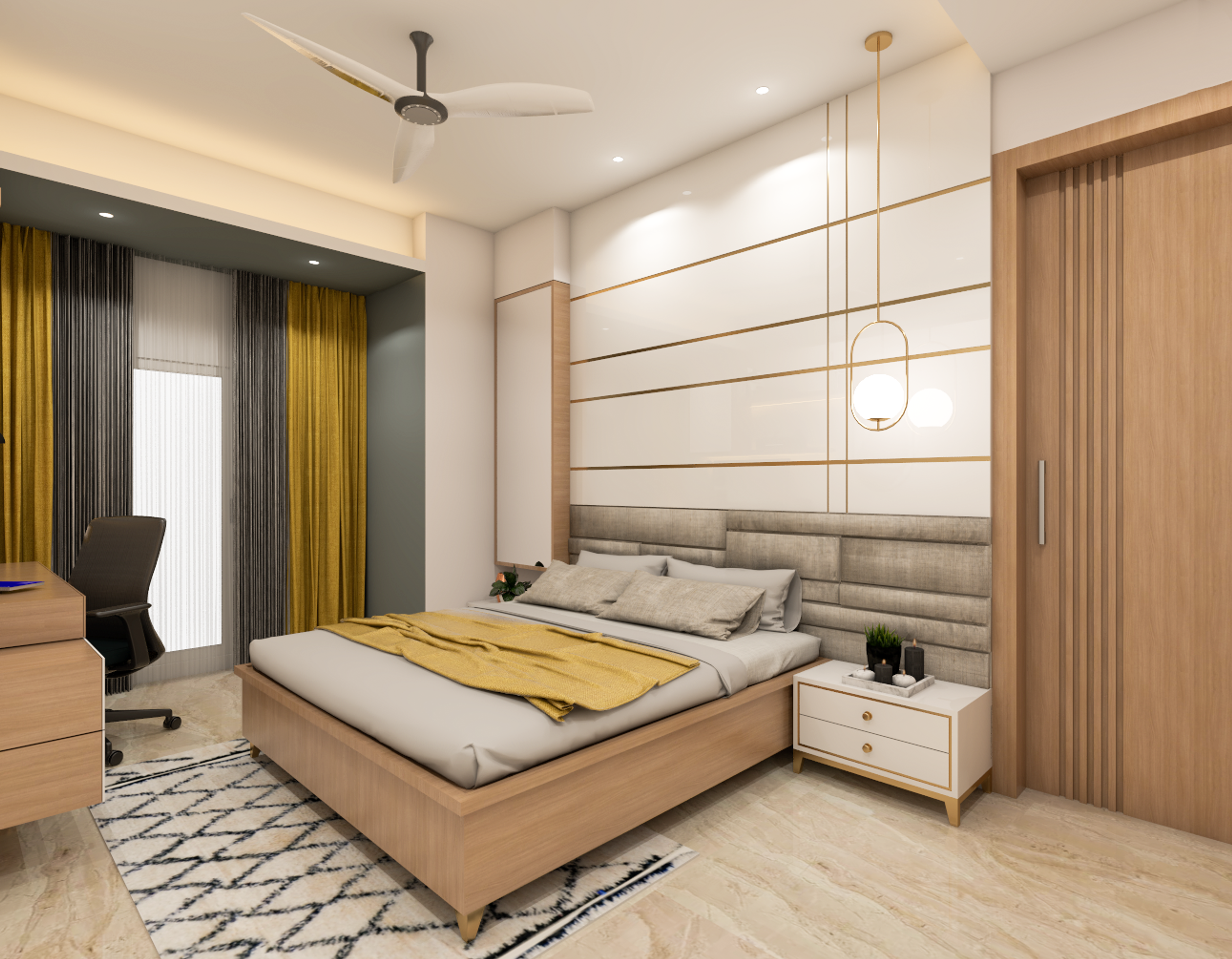 Spacious Master Bedroom in Shades of Wood And Cream