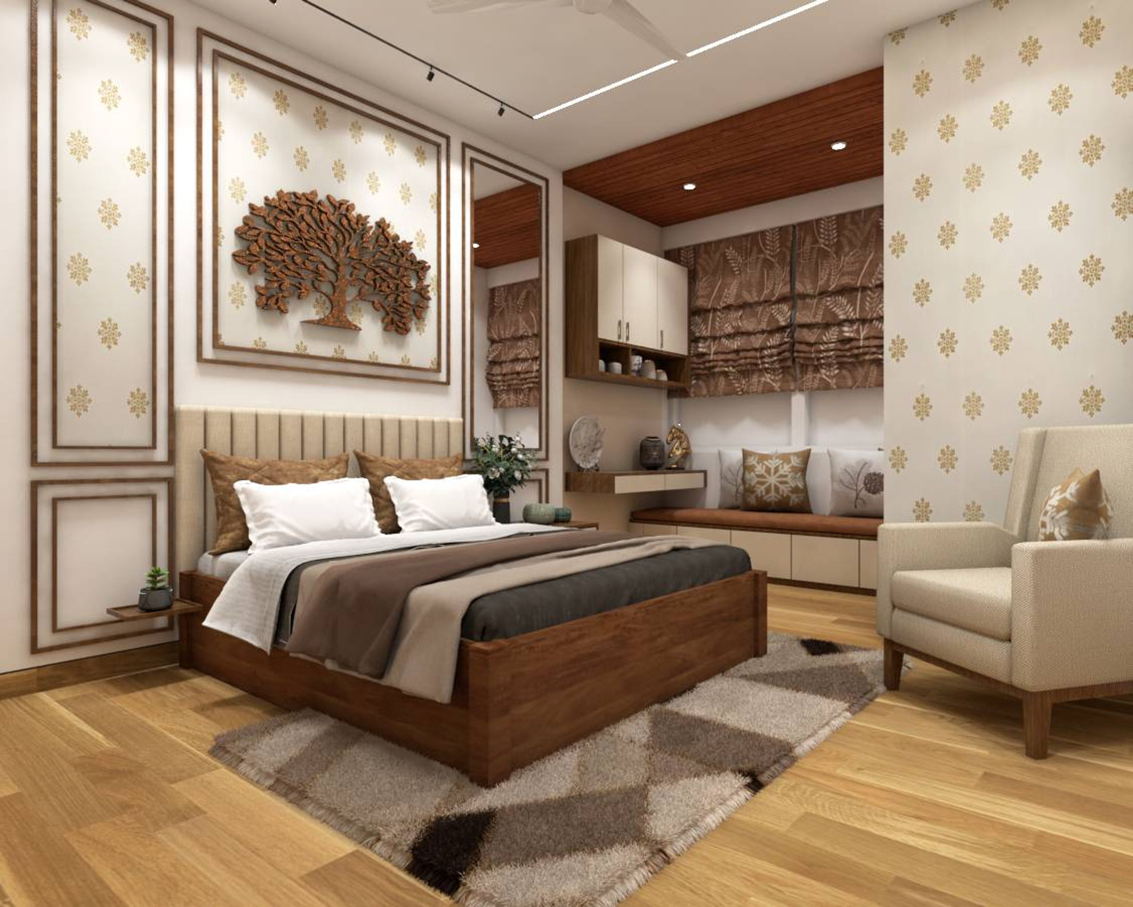 Vintage Style Master Bedroom With Floral Wallpaper