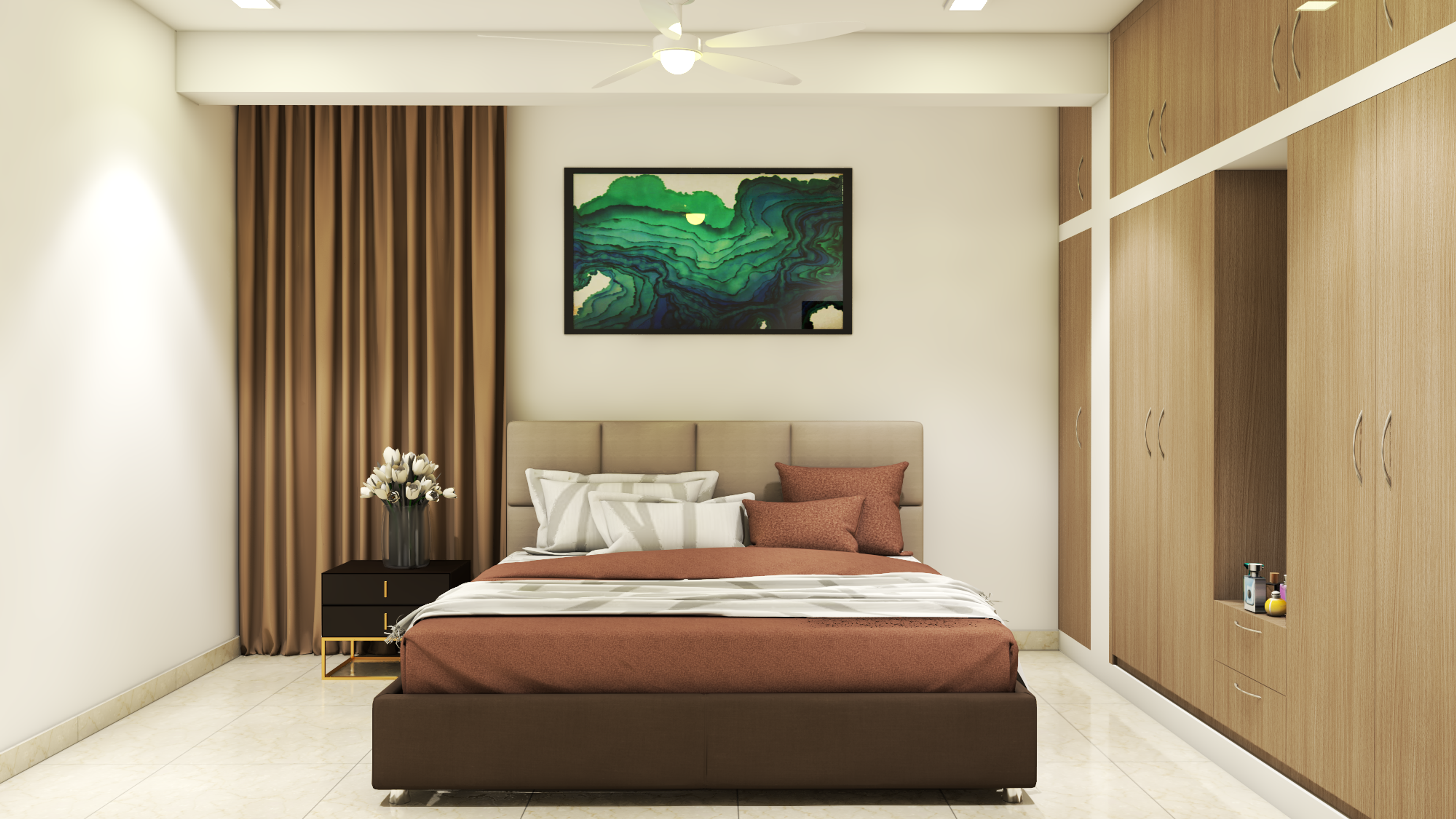 Modern Master Bedroom With Floor To Ceiling Rafters