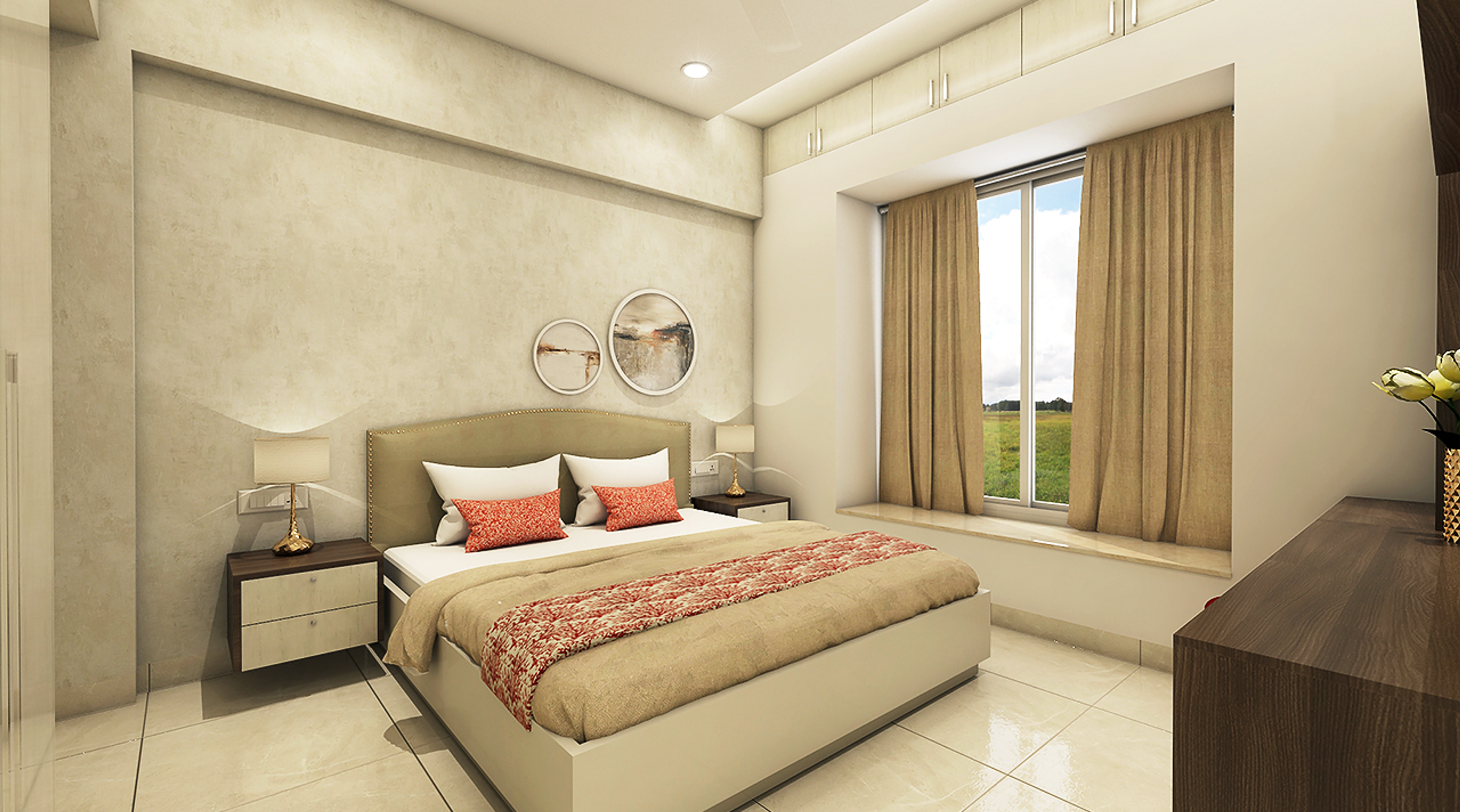 Beautiful Master Bedroom With White False Ceiling