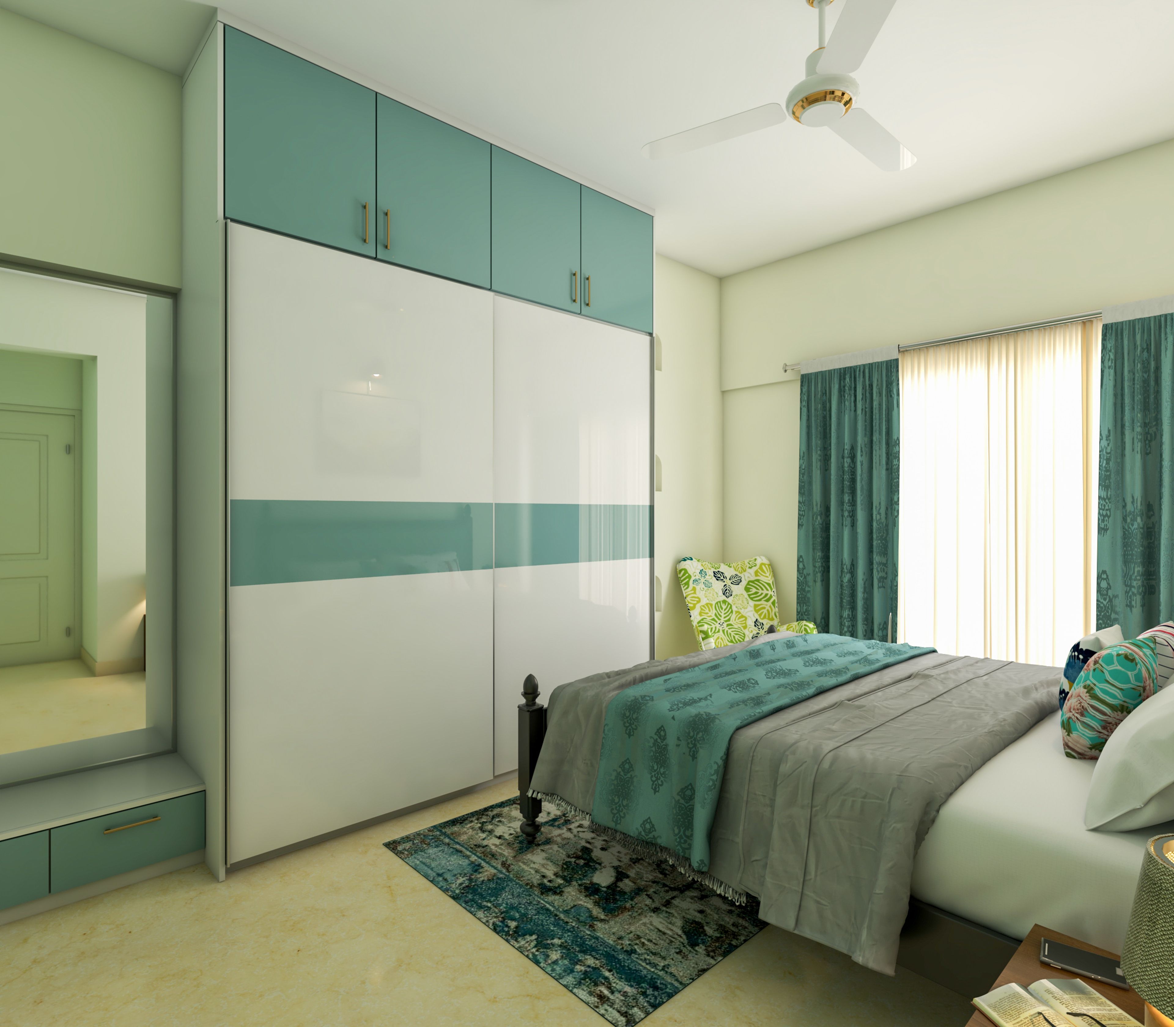 Mint Green Minimal Design Bedroom - Livspace