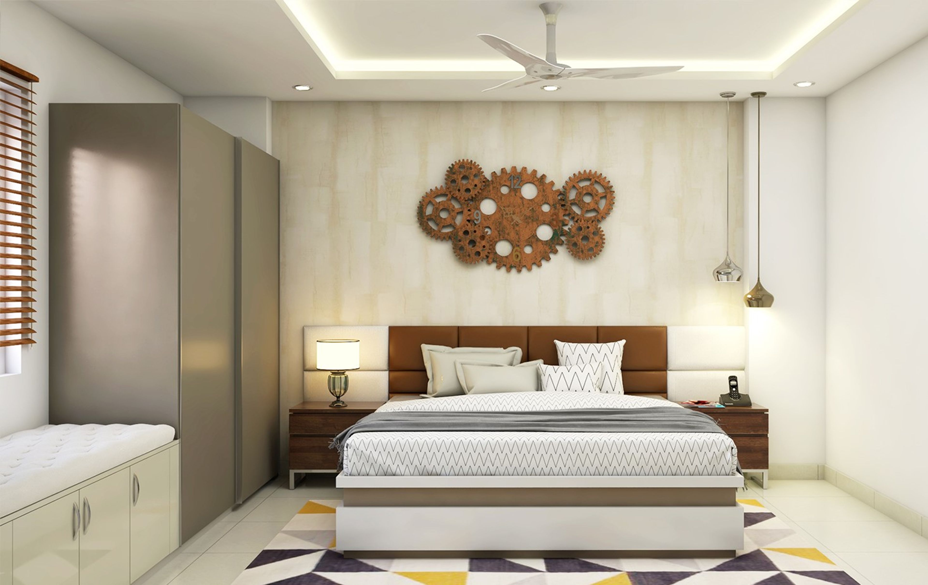 Small Modern Style Master Bedroom With Upholstered Bed