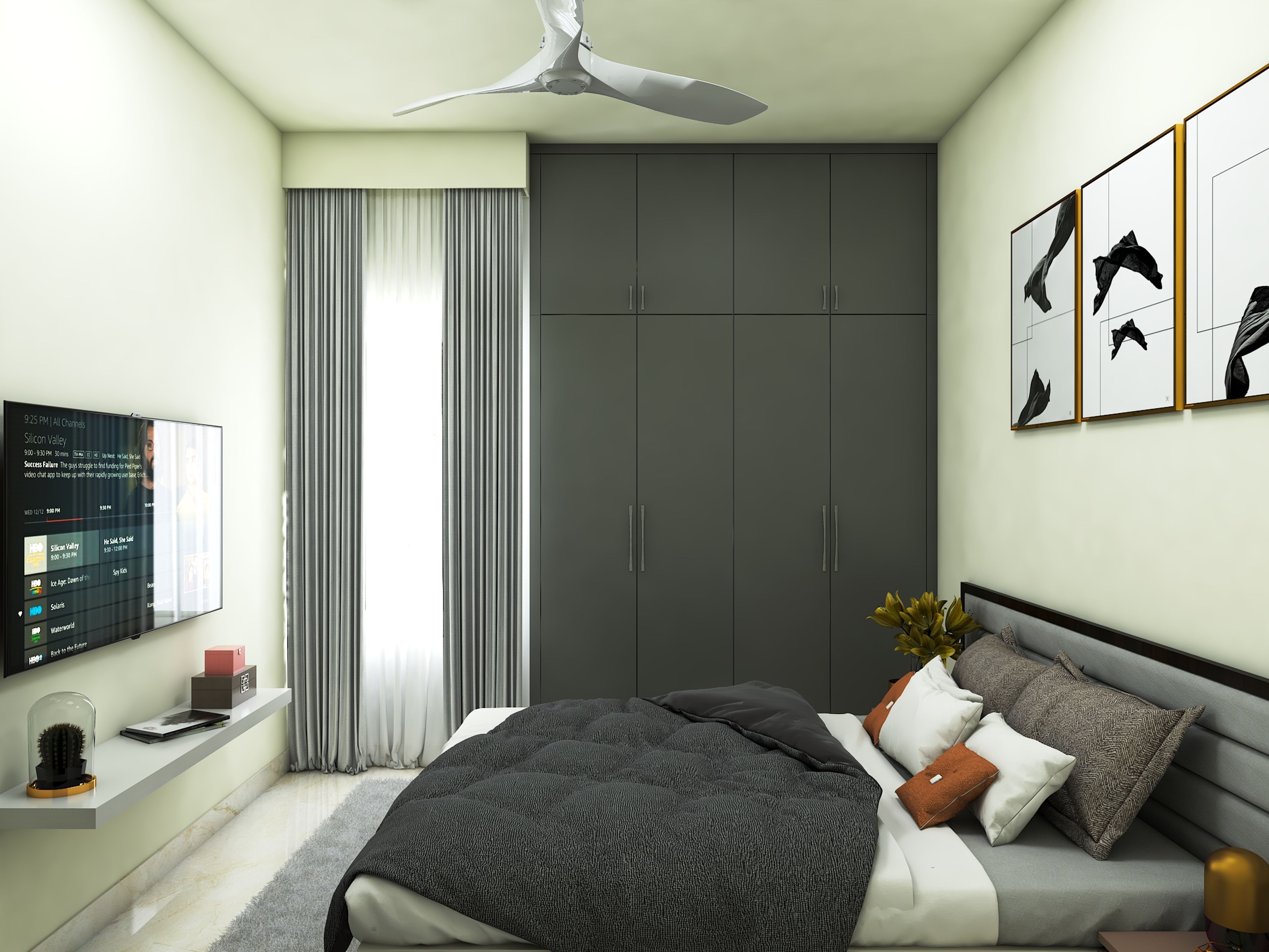Small Classic Master Bedroom in Shades of Grey
