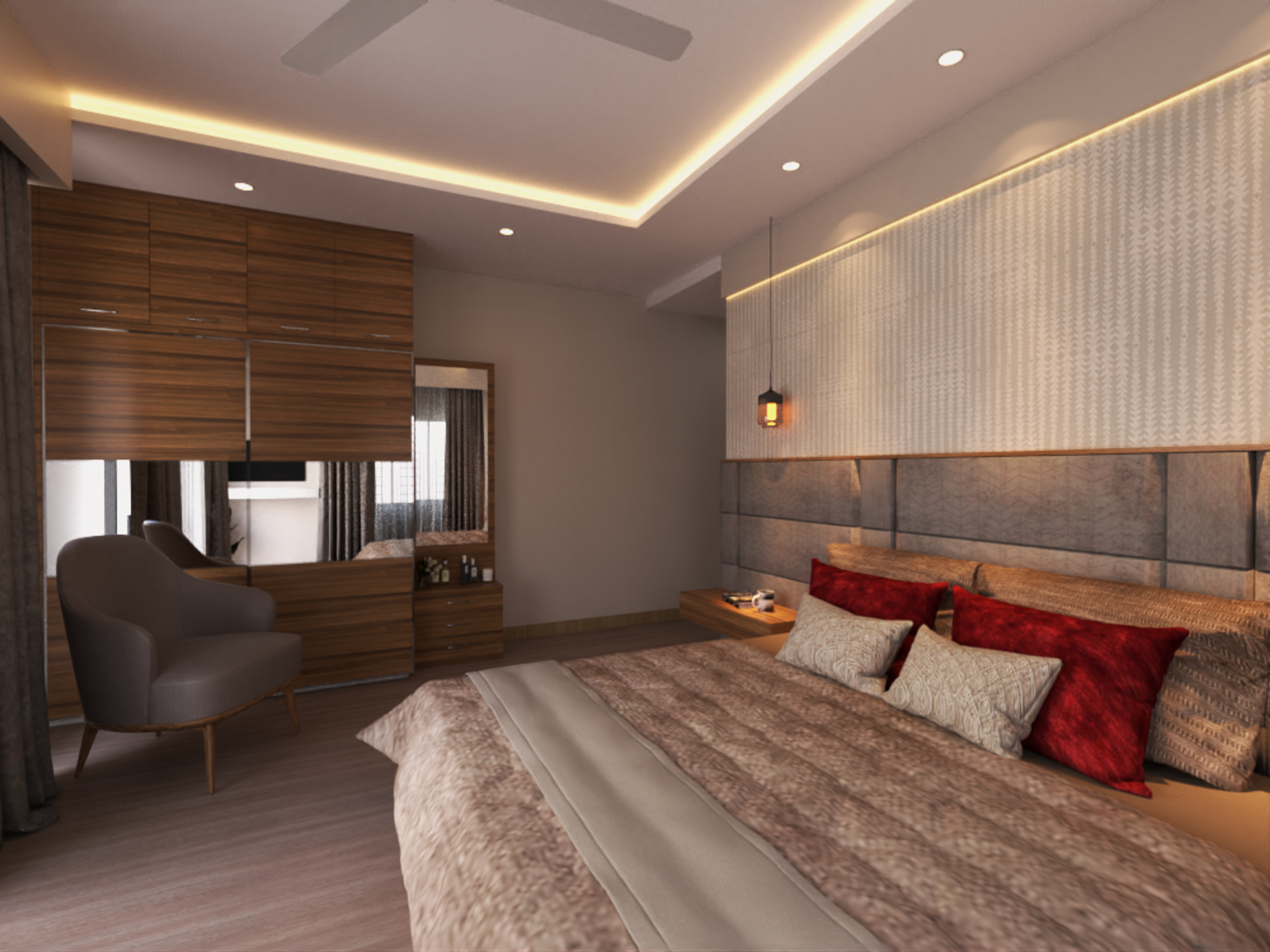 Spacious Master Bedroom With False  ceiling - Livspace