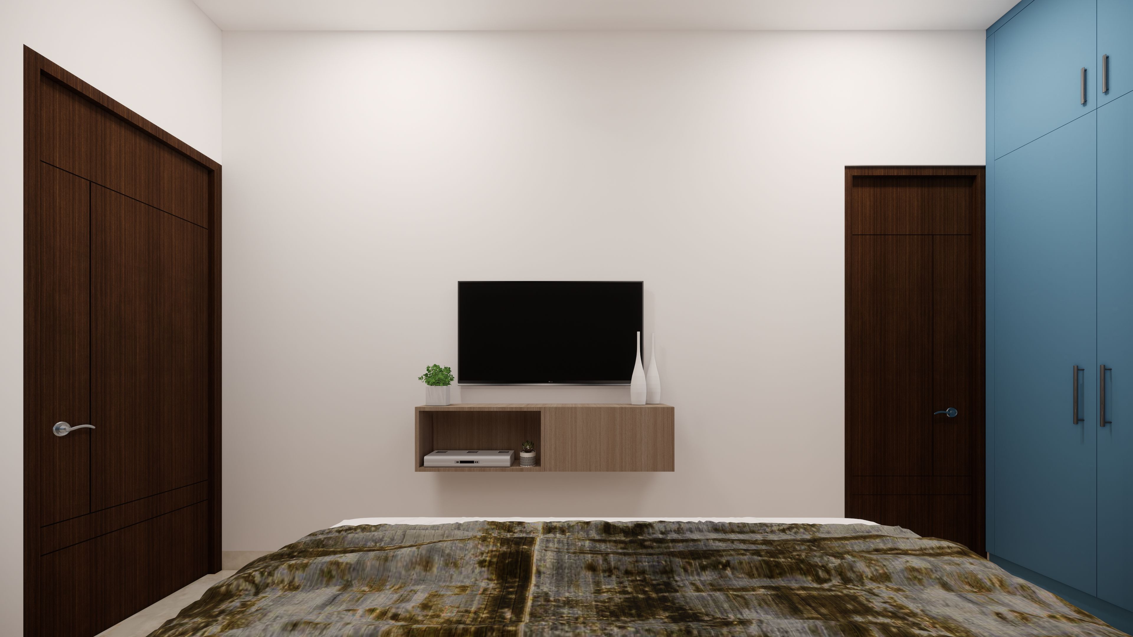 Modern Master Bedroom with White Wallpaper - Livspace