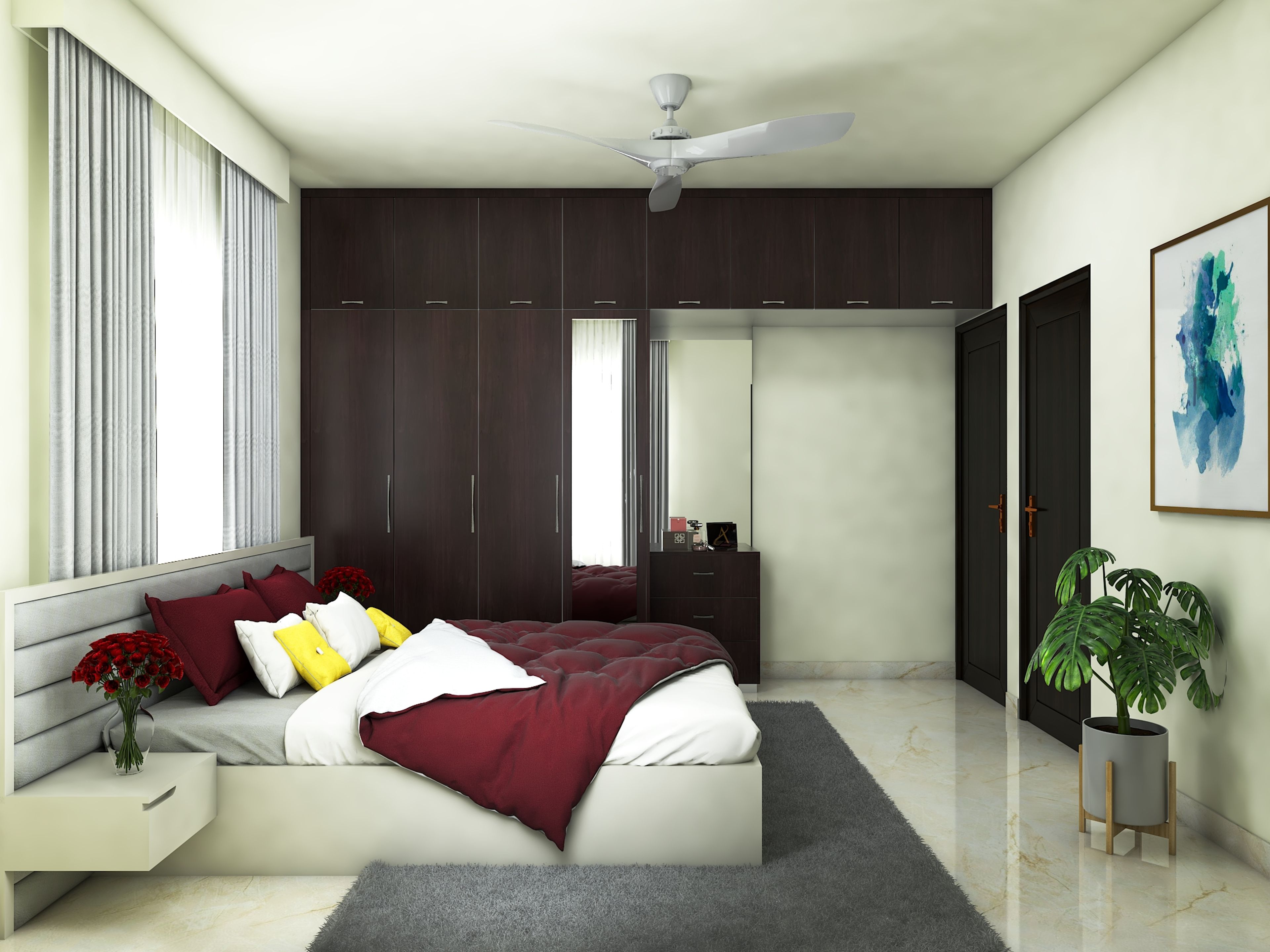 Contemporary Rental Master Bedroom With Hinged Wardrobes