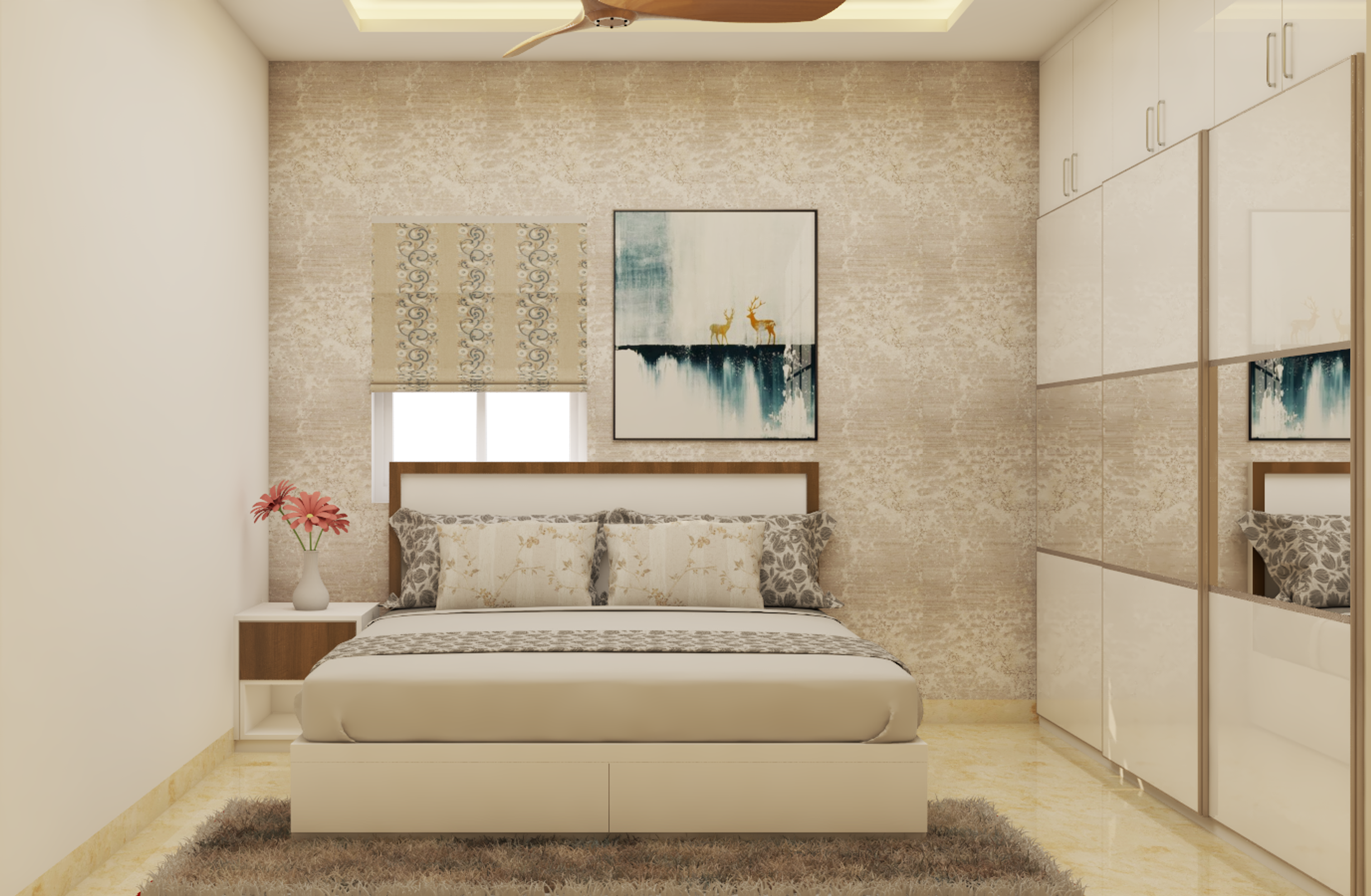 Small Rental Master Bedroom With Sliding Wardrobes For Storage