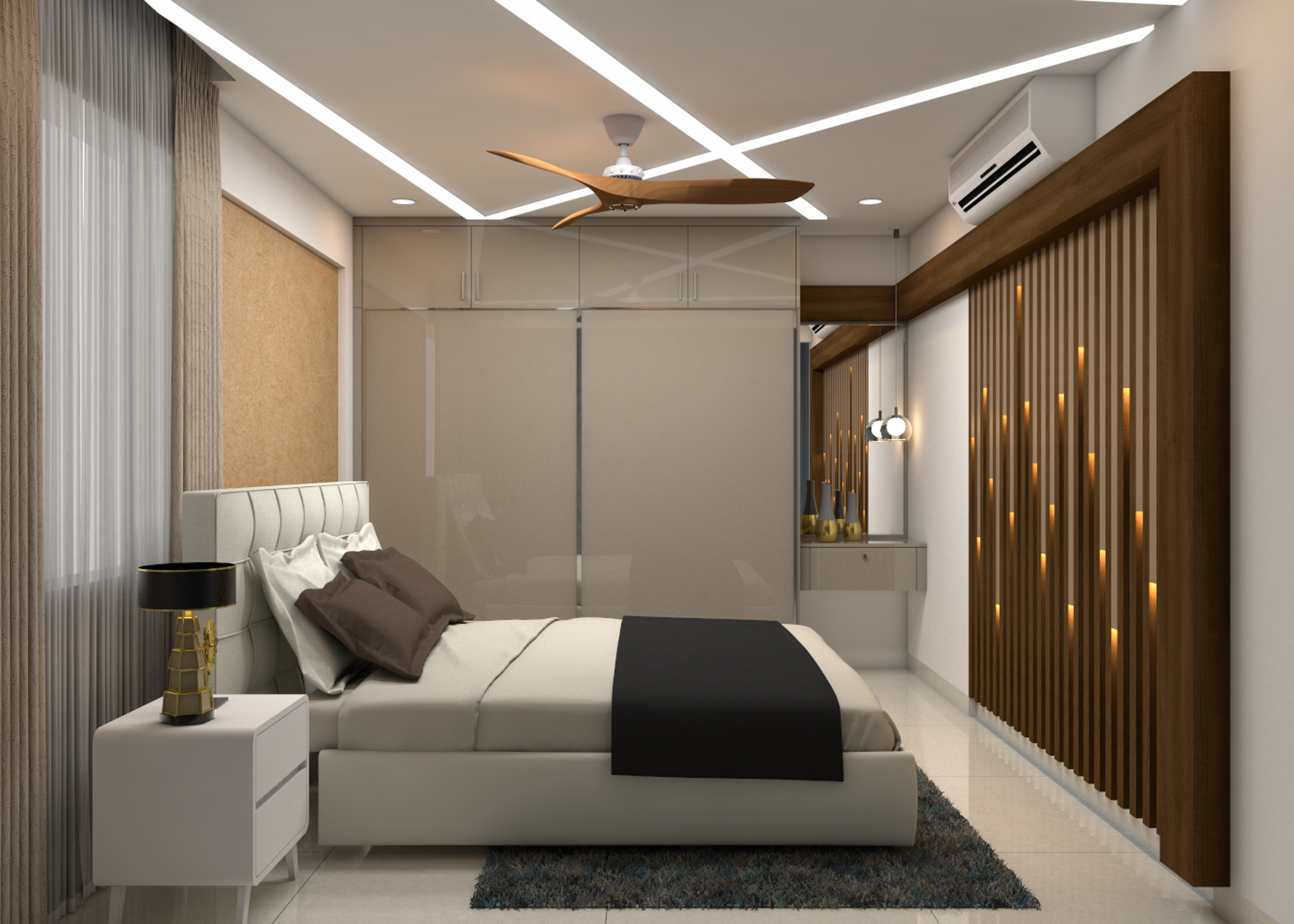 Beautiful Rustic Master Bedroom With Fluted Wall Panels