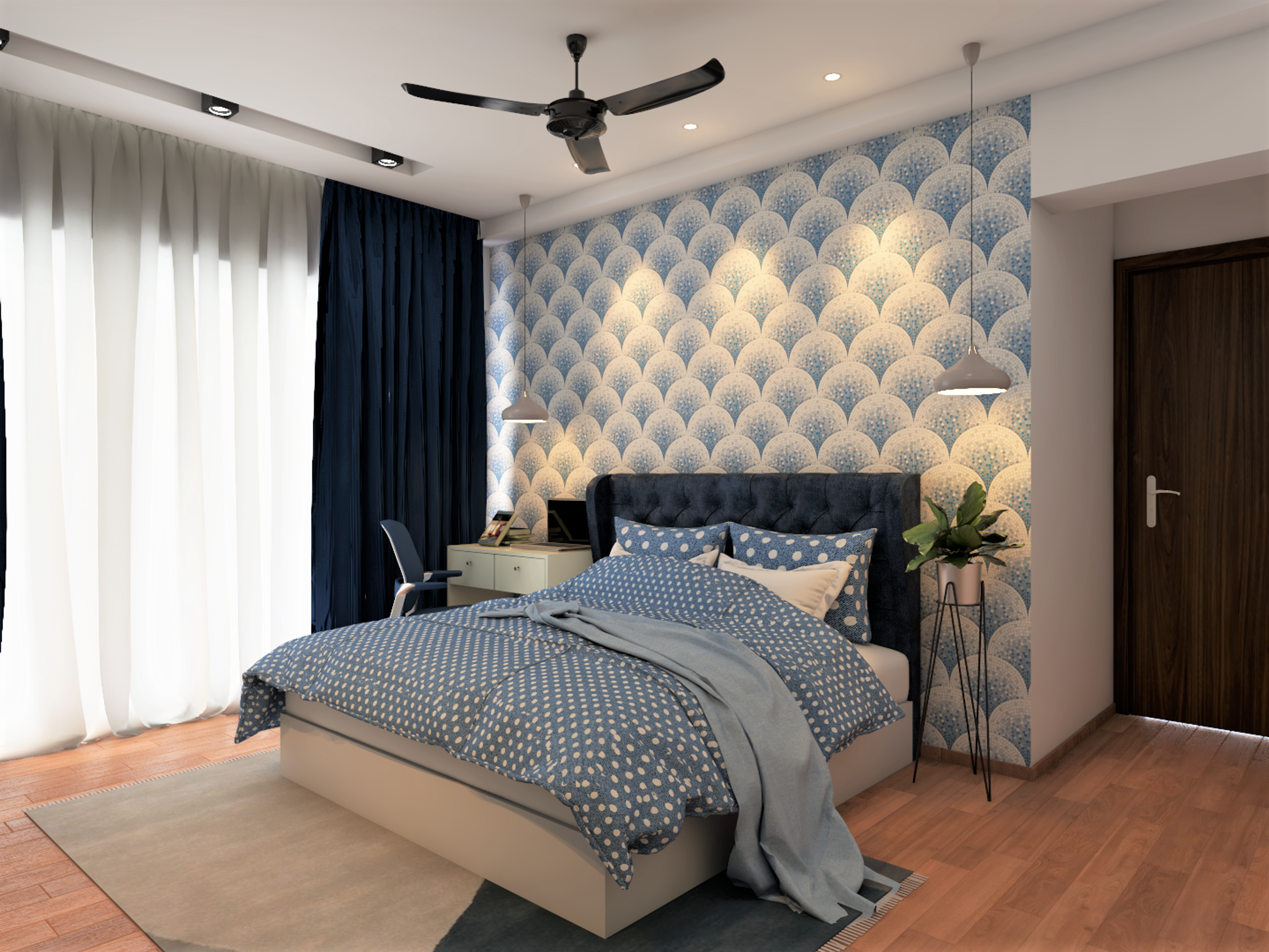 Contemporary Master Bedroom in Shades of Blue And White
