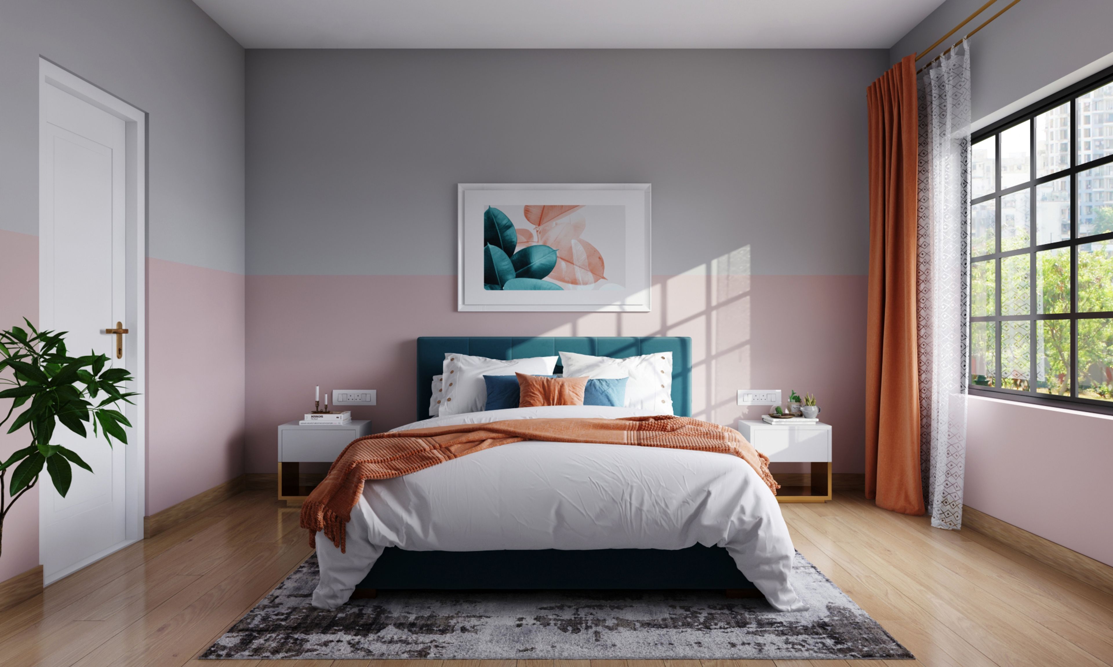 Mid-century Modern Master Bedroom With Dual Colour Wall Paint