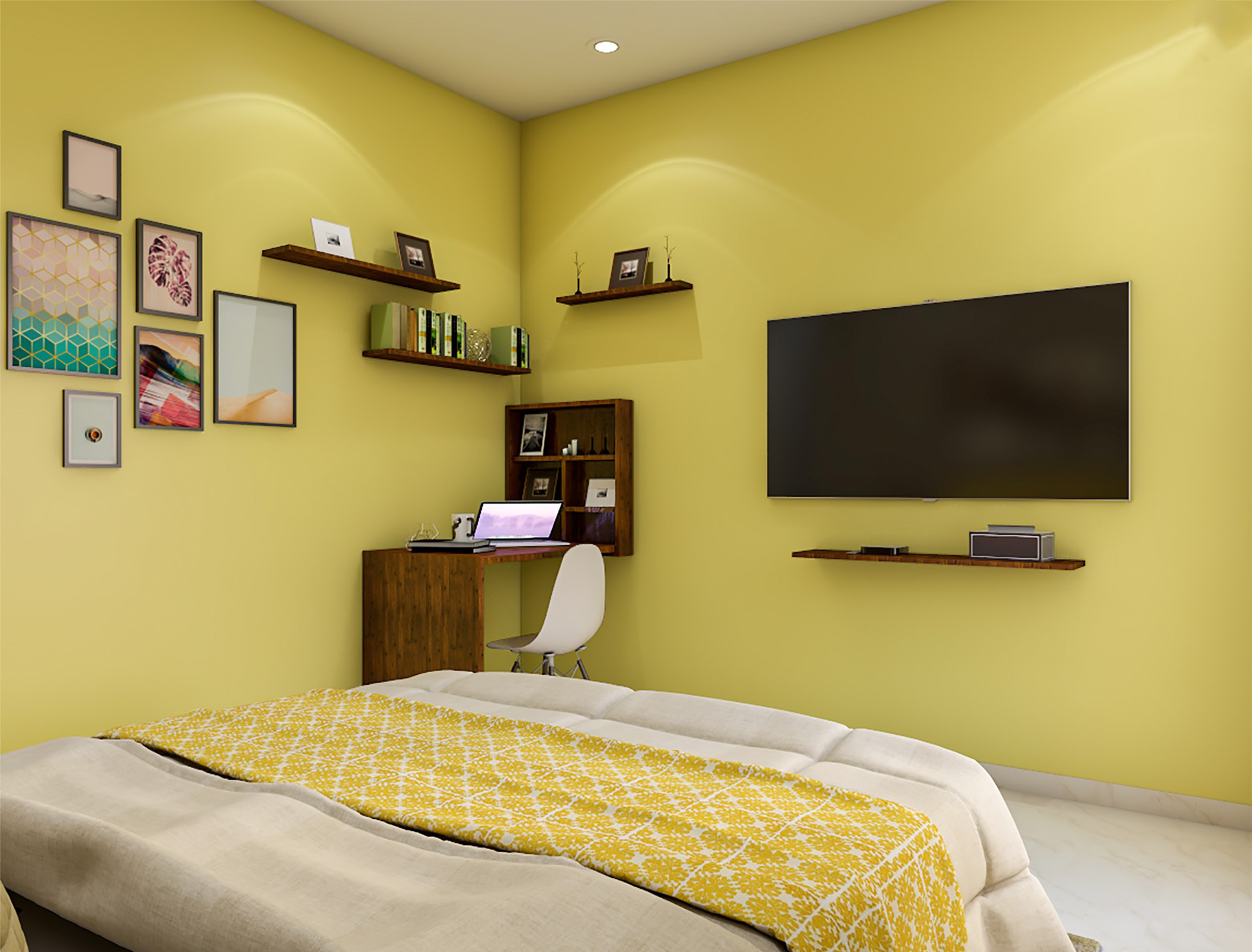 Small Modern Master Bedroom In Warm Colours With Minimal Furnishings