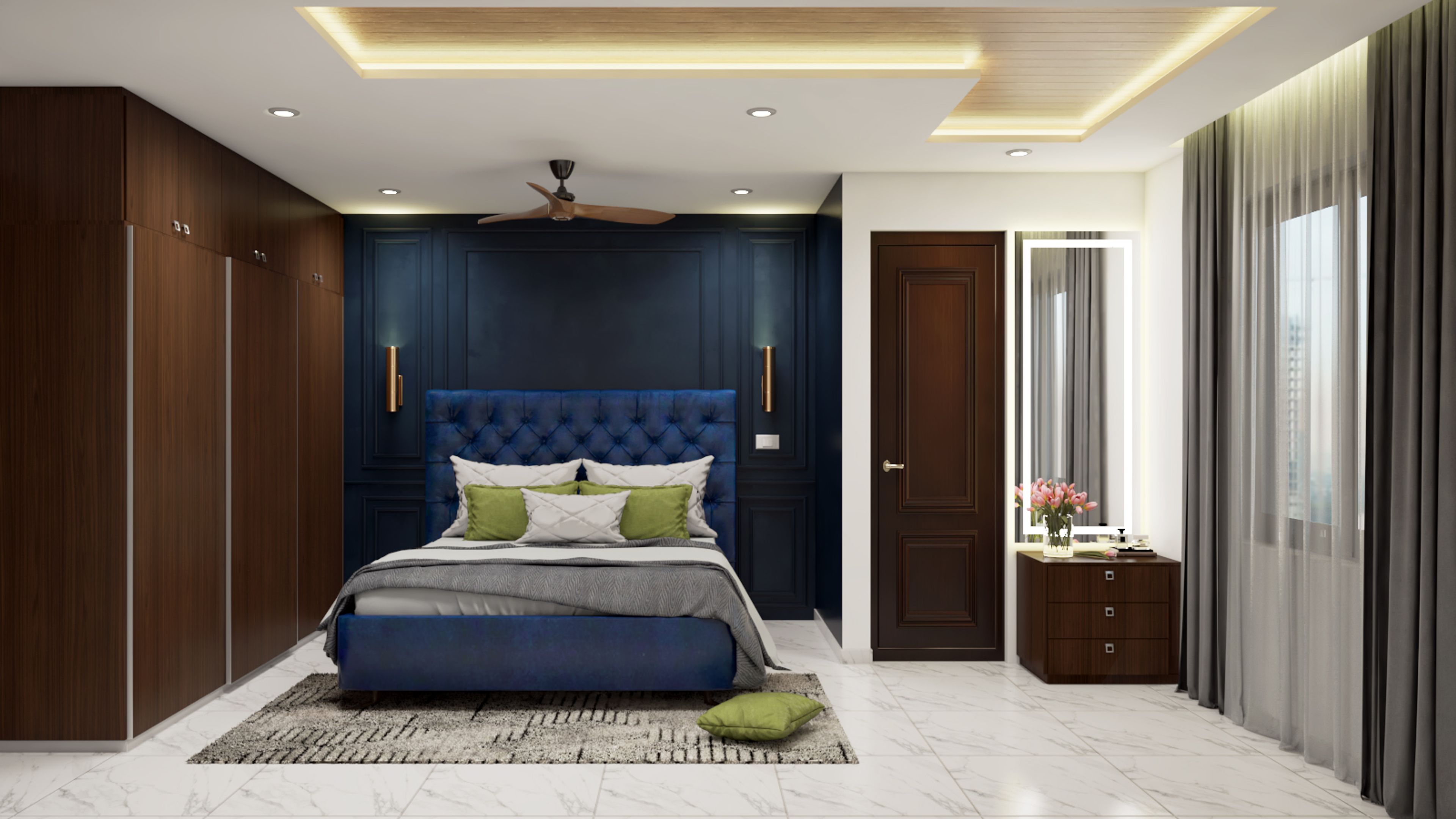 Premium Rustic Master Bedroom With Unconventional Colour And Lighting Scheme