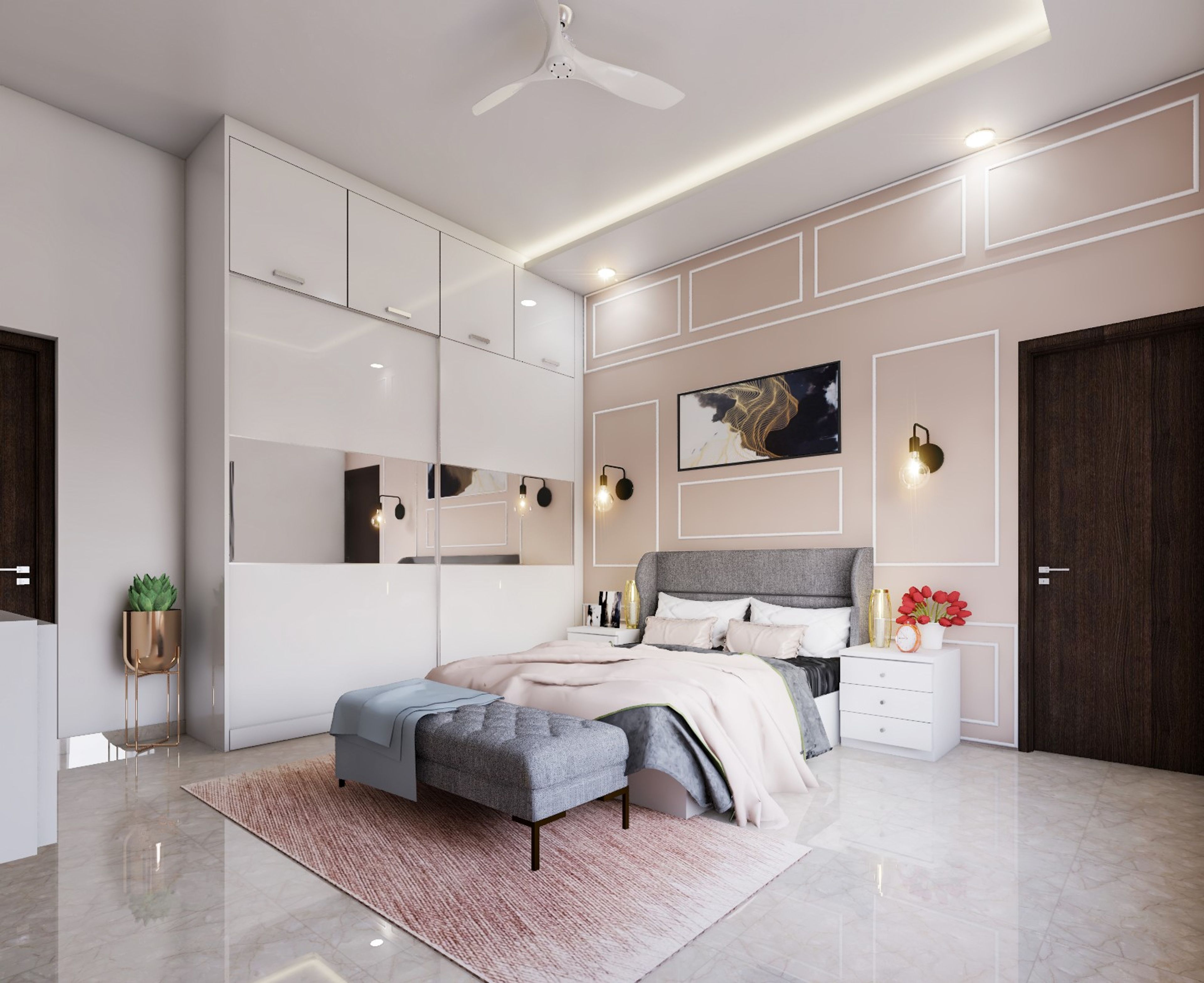 Luxurious Mid-Century Modern Master Bedroom With Postcode Bed