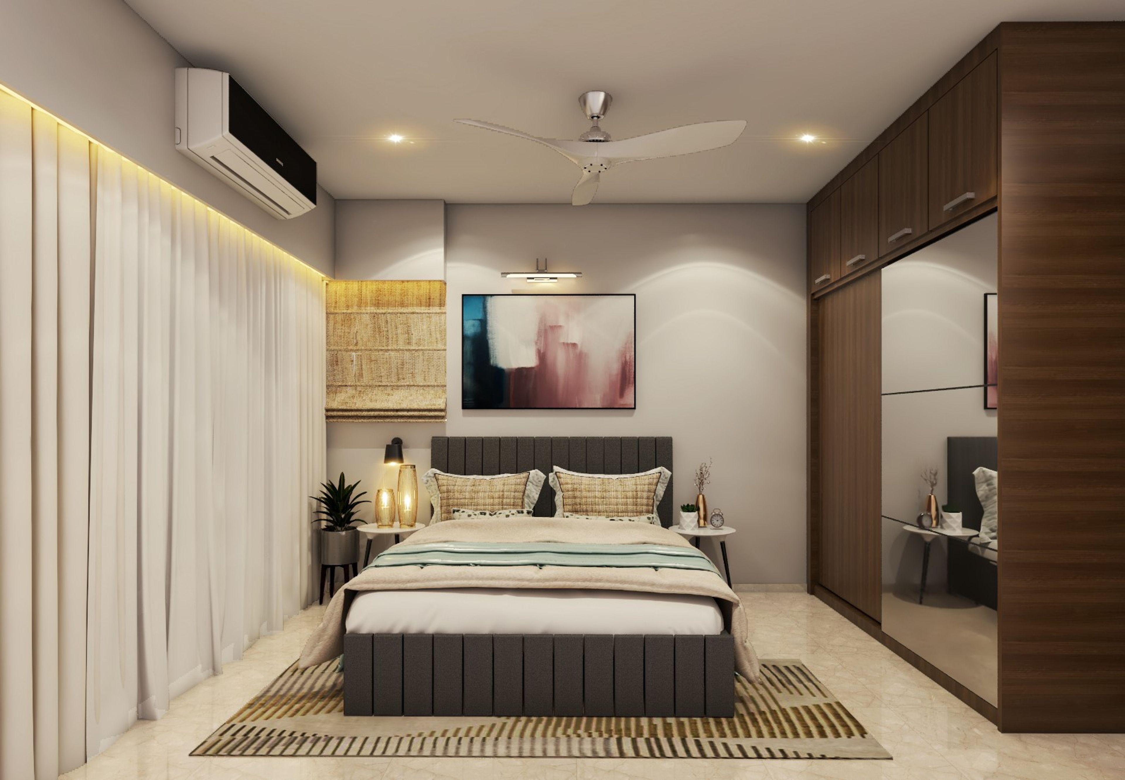Spacious Contemporary Master Bedroom With Extra Loft Storage