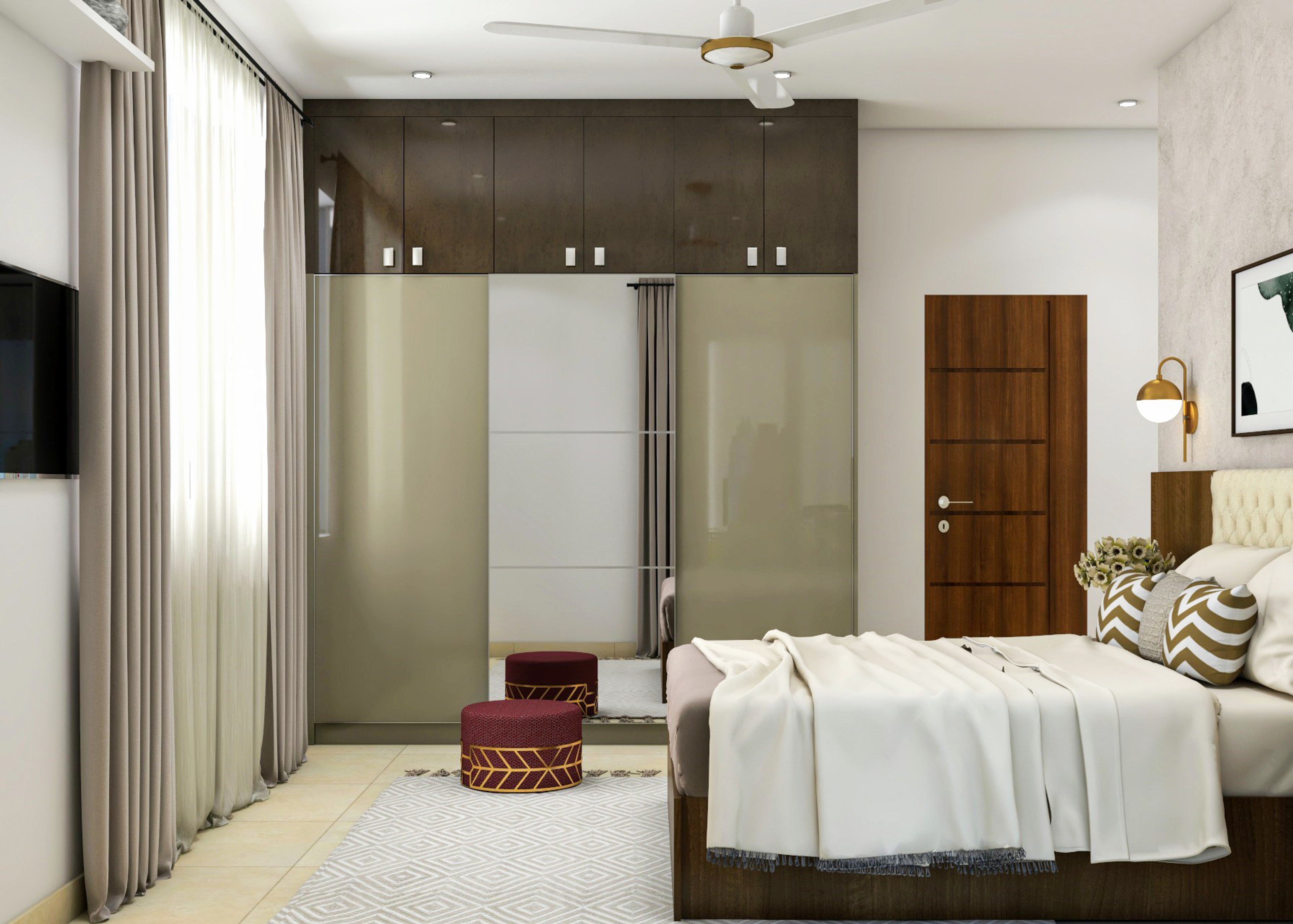 Beautiful Rustic Master Bedroom With Walnut Finished Furniture