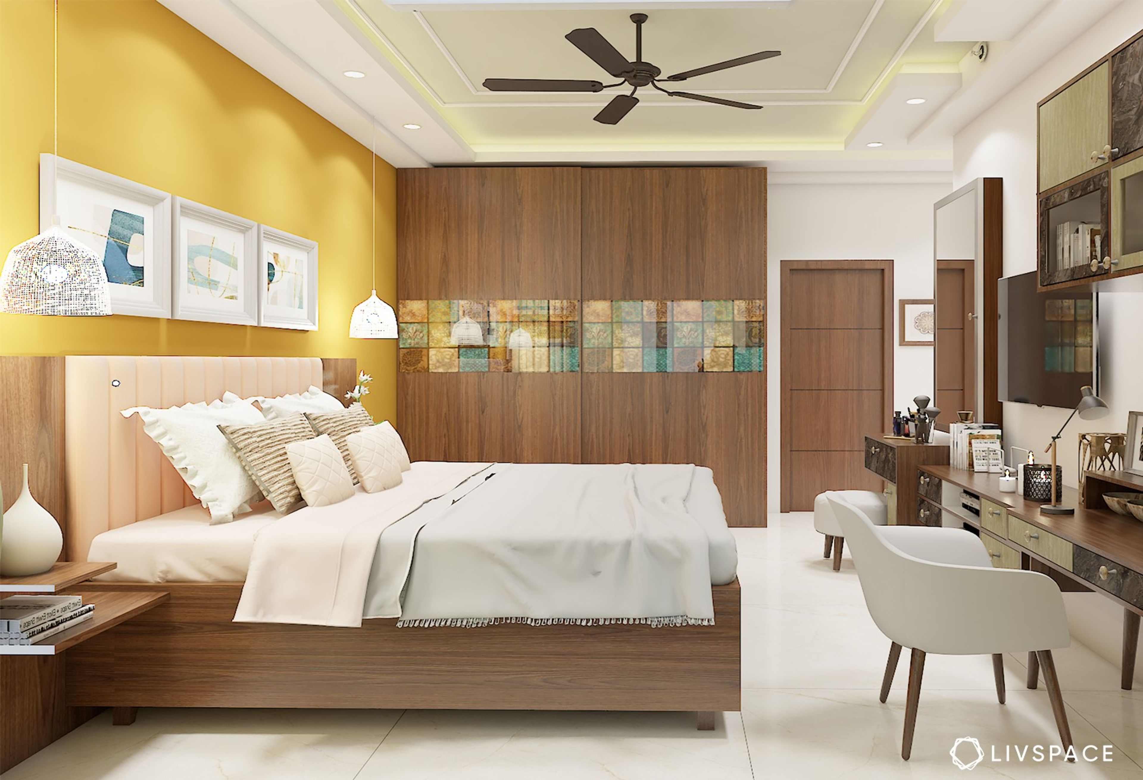 Contemporary Master Bedroom With Study And TV Unit