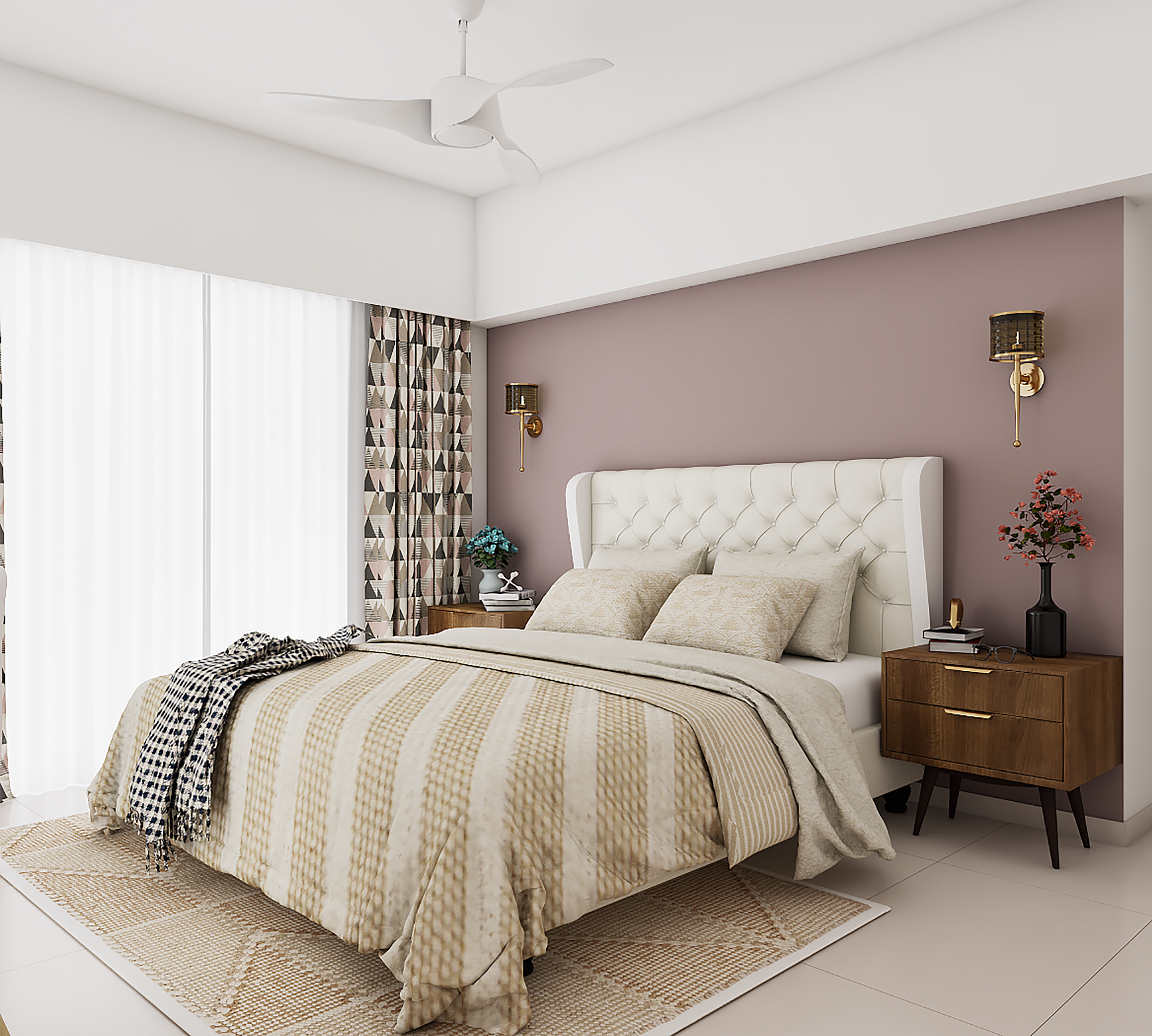 Modern Dusky Rose Master Bedroom With Marble Flooring