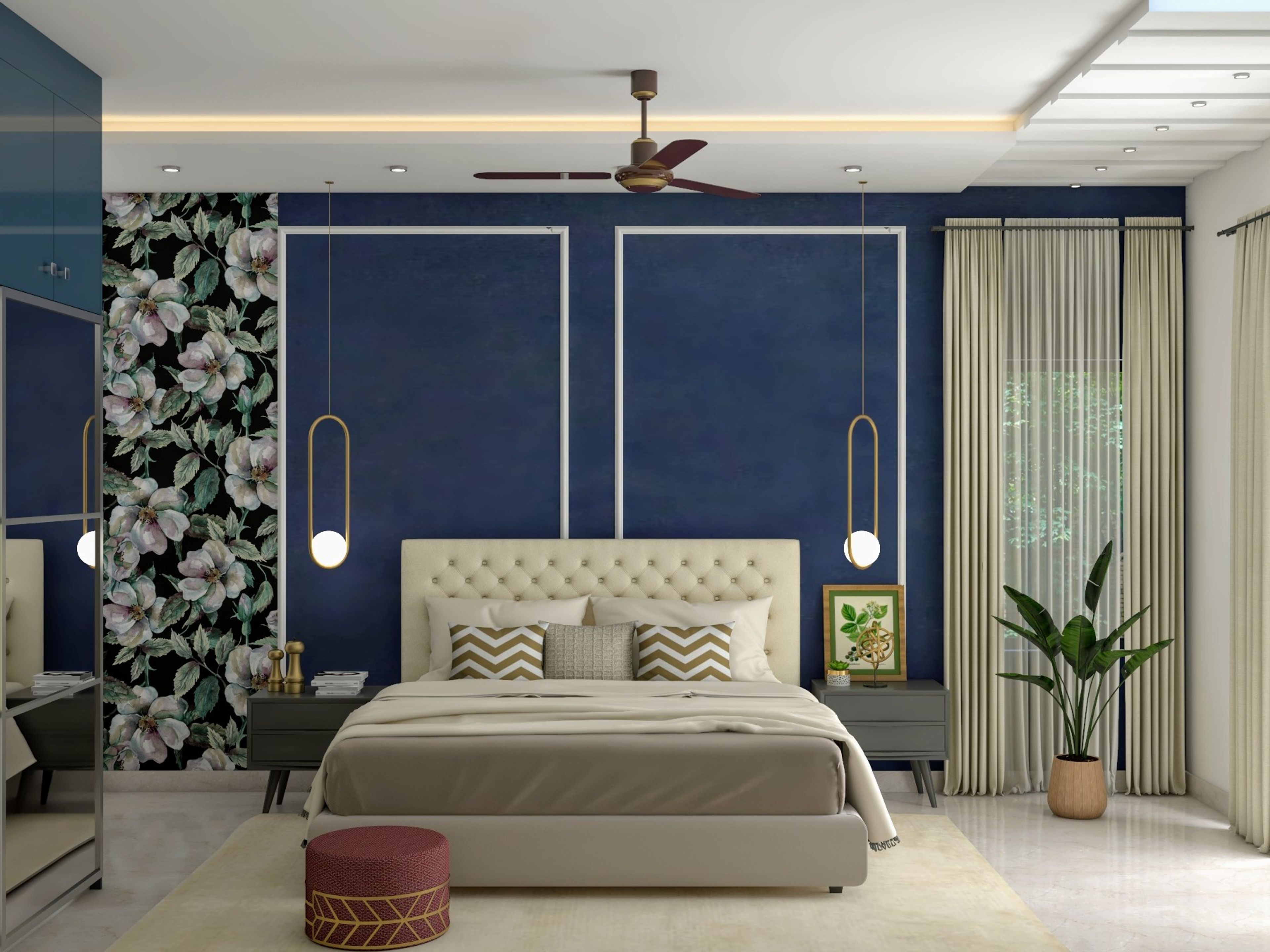 Spacious Mediterranean Master Bedroom With Over-sized Rug