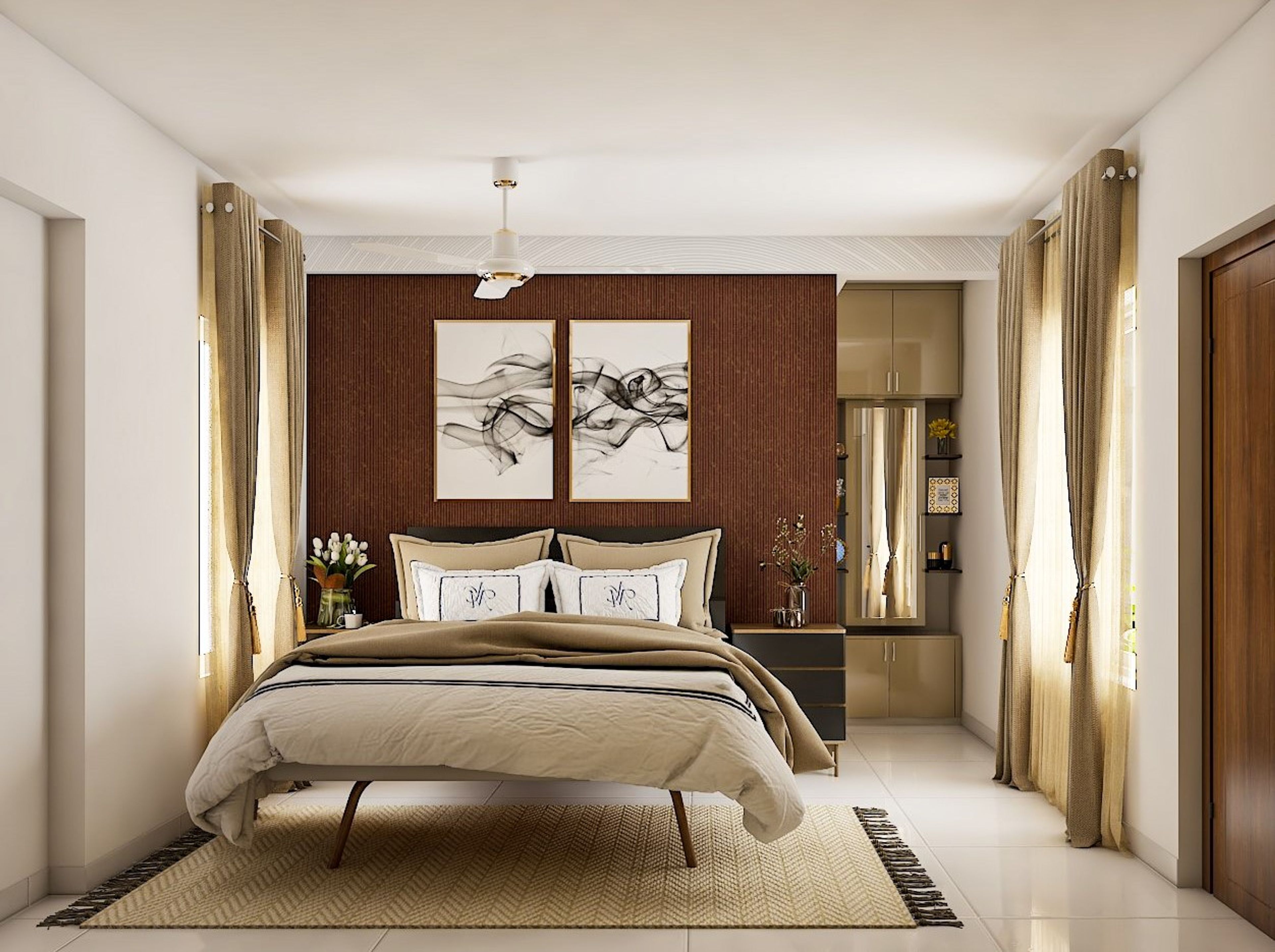 Spacious Contemporary Master Bedroom With Artistic Picture Frames