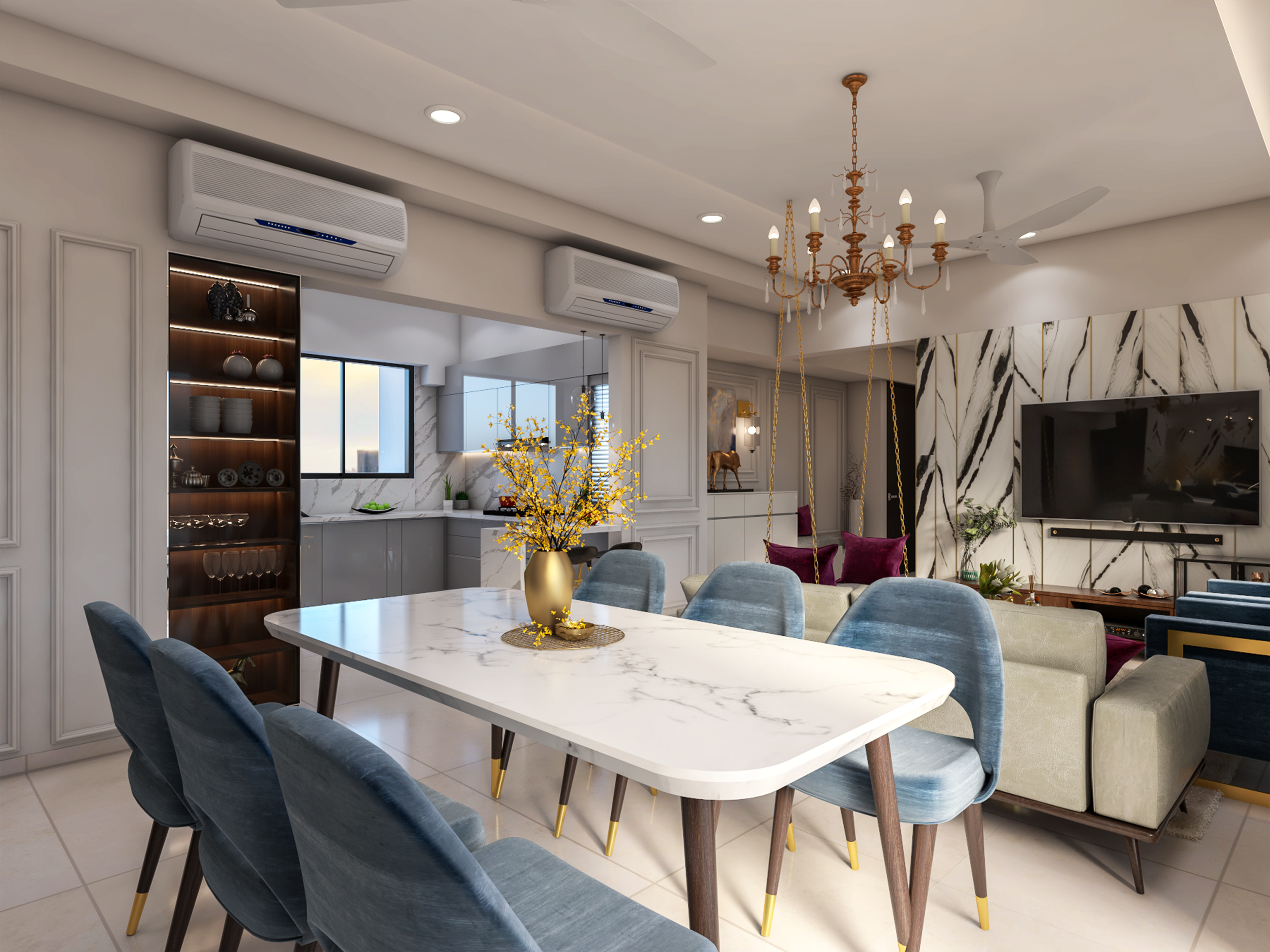 Modern Dining Room With Marble Top Dining Table