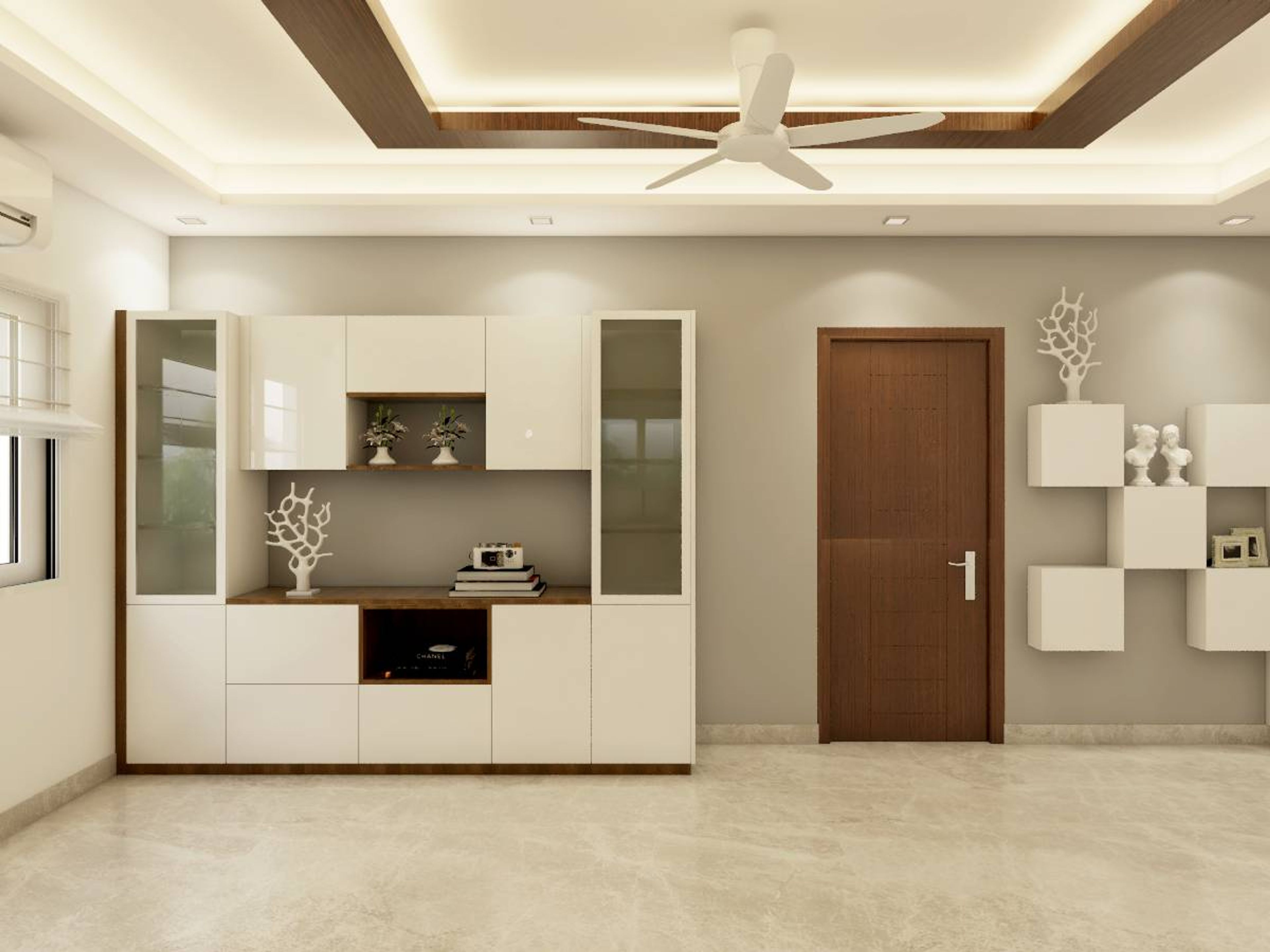 Contemporary Dining Room with Wooden False Ceiling - Livspace