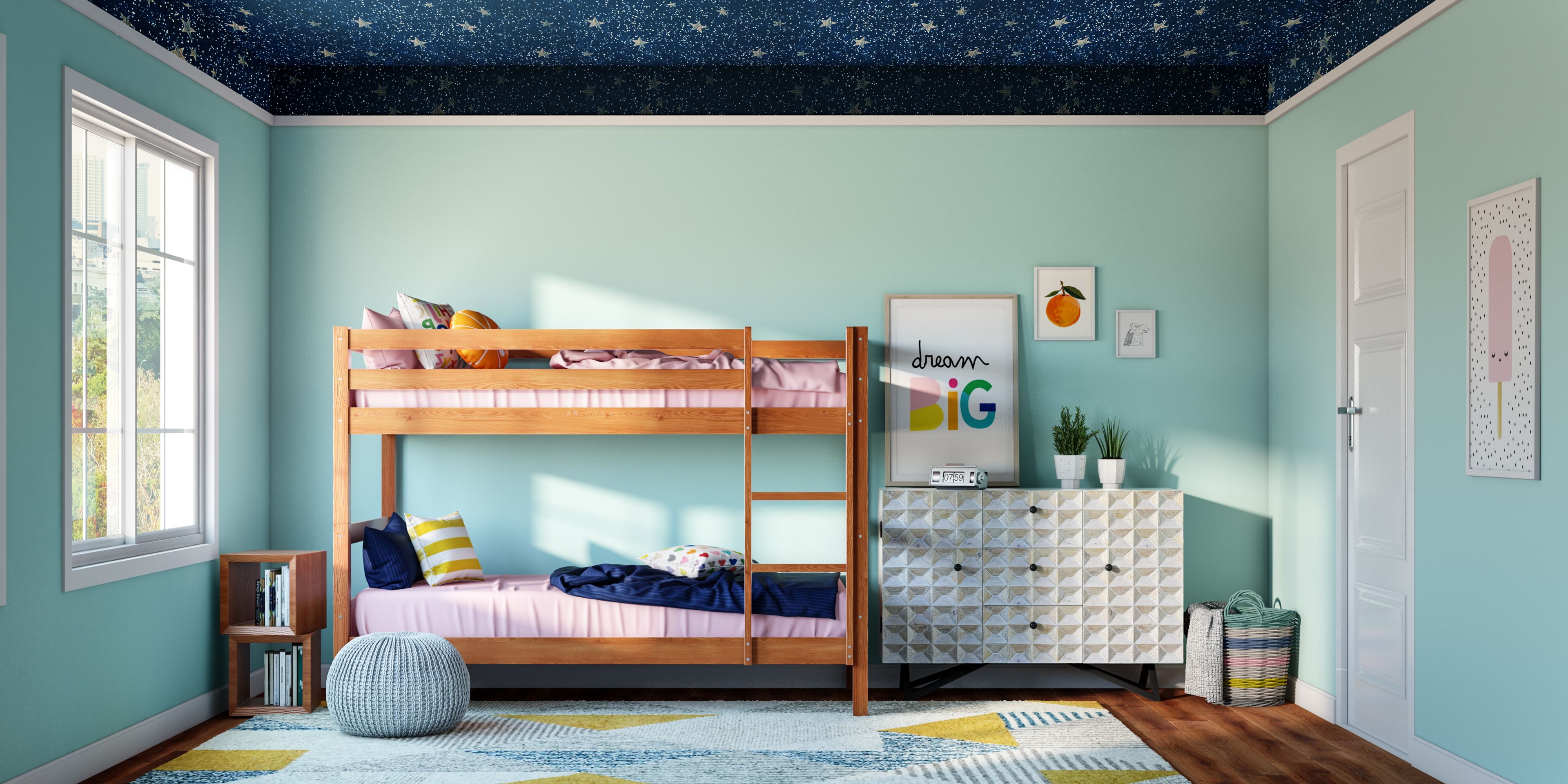 Contemporary Kid's Bedroom With Bunk Bed Furniture Set