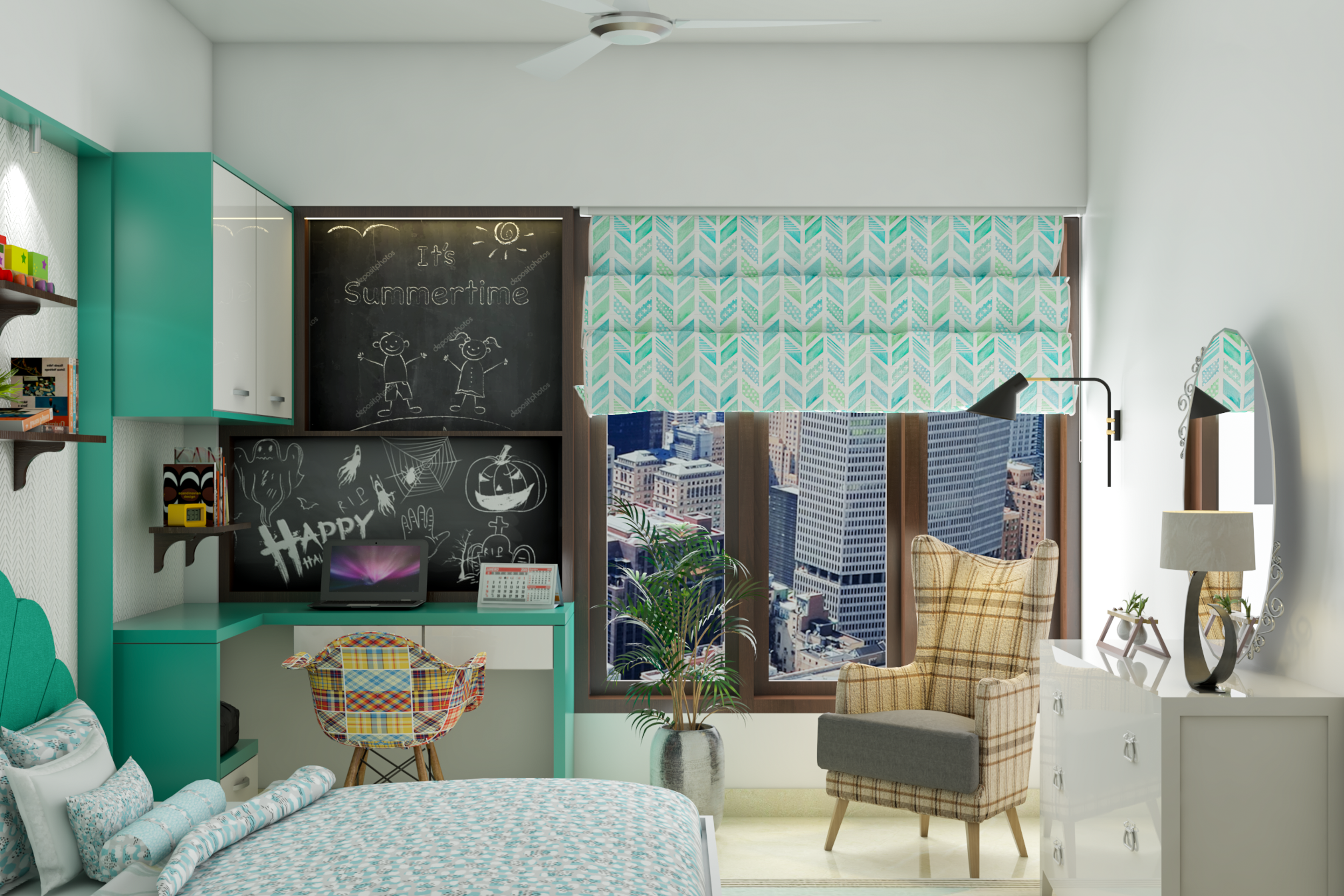 Coastal Bedroom with Floral Accents - Livspace