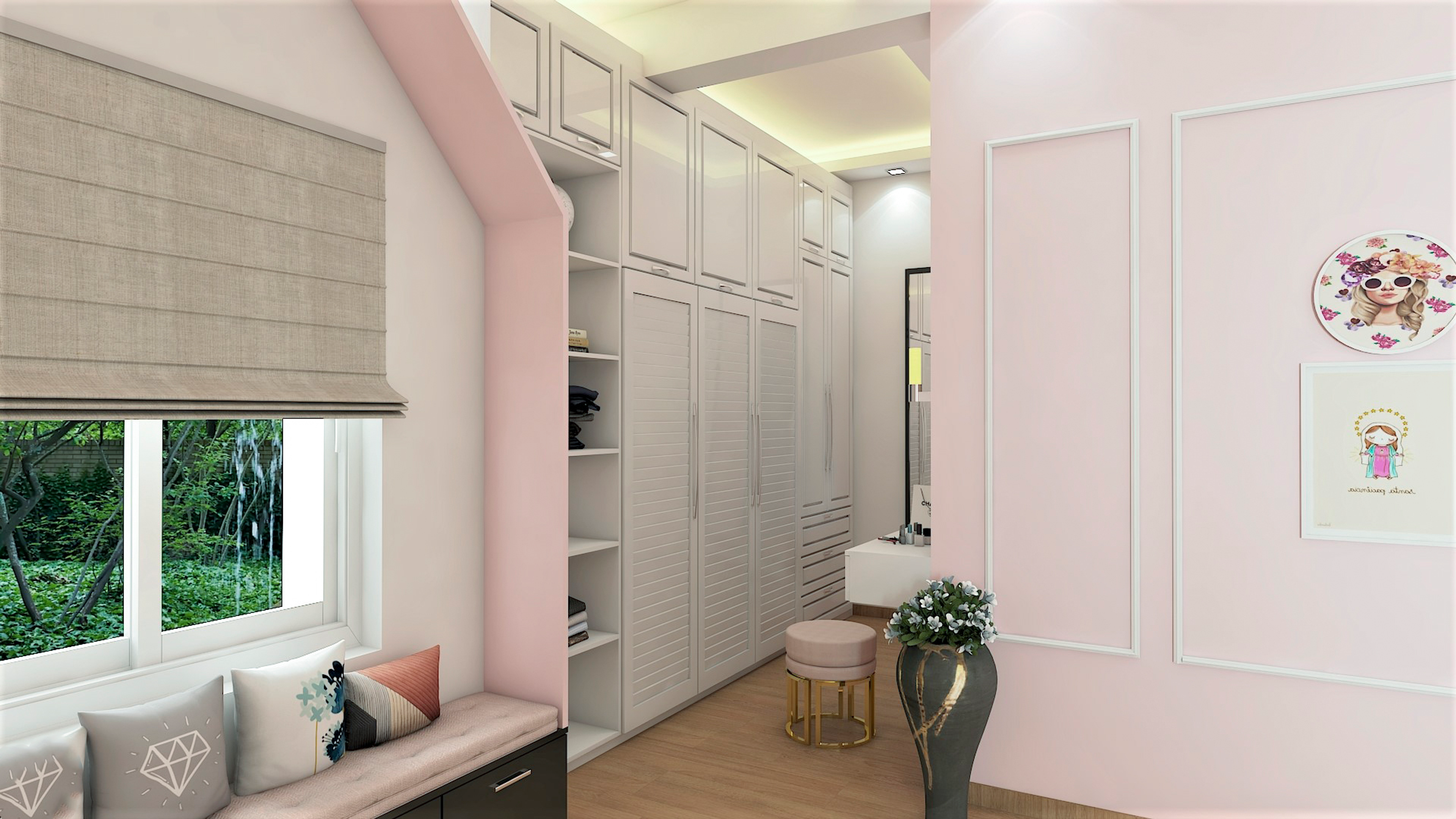 Pink Theme Bedroom with Hut Area - Livspace