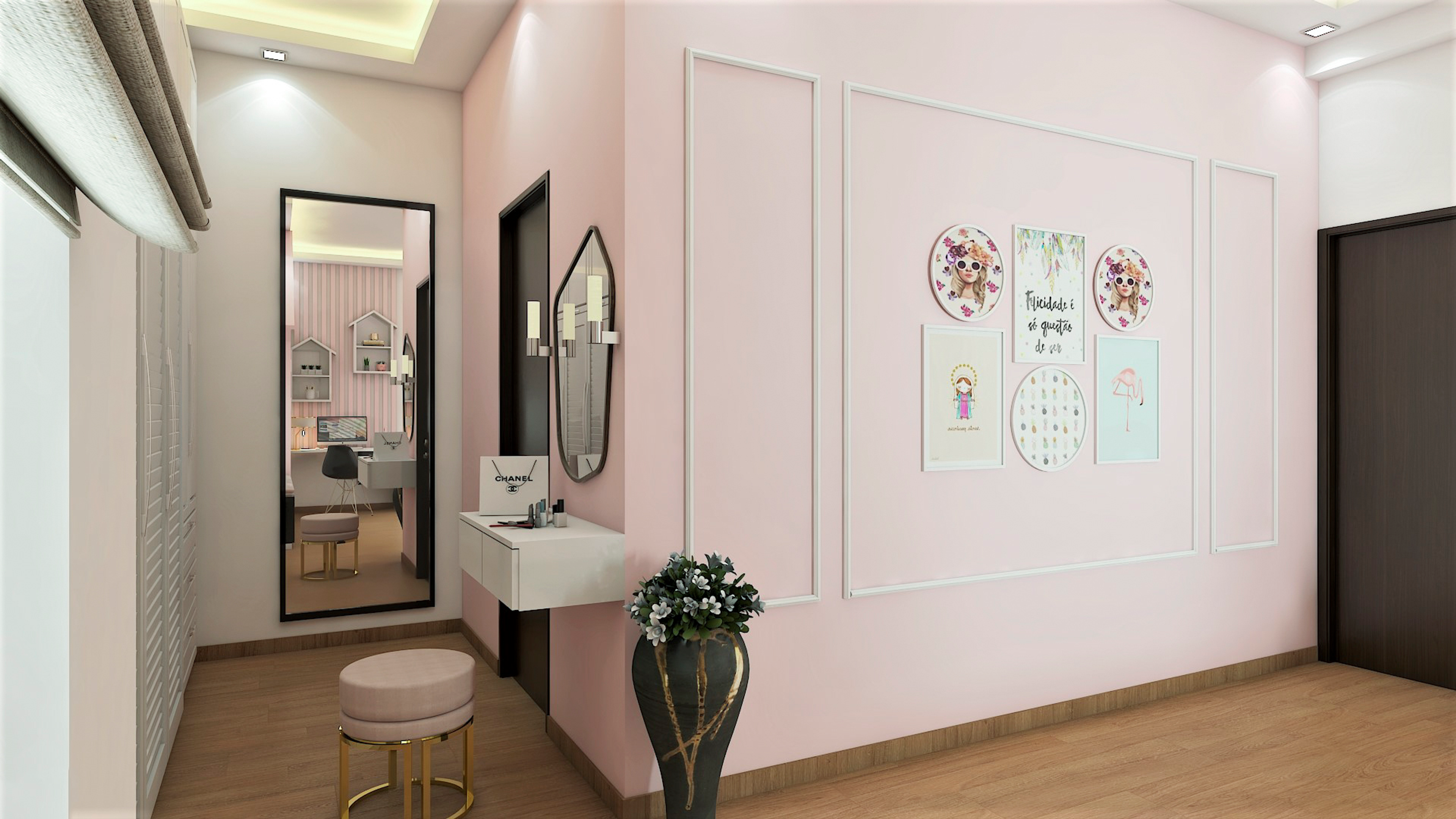 Pink Theme Bedroom with Hut Area - Livspace