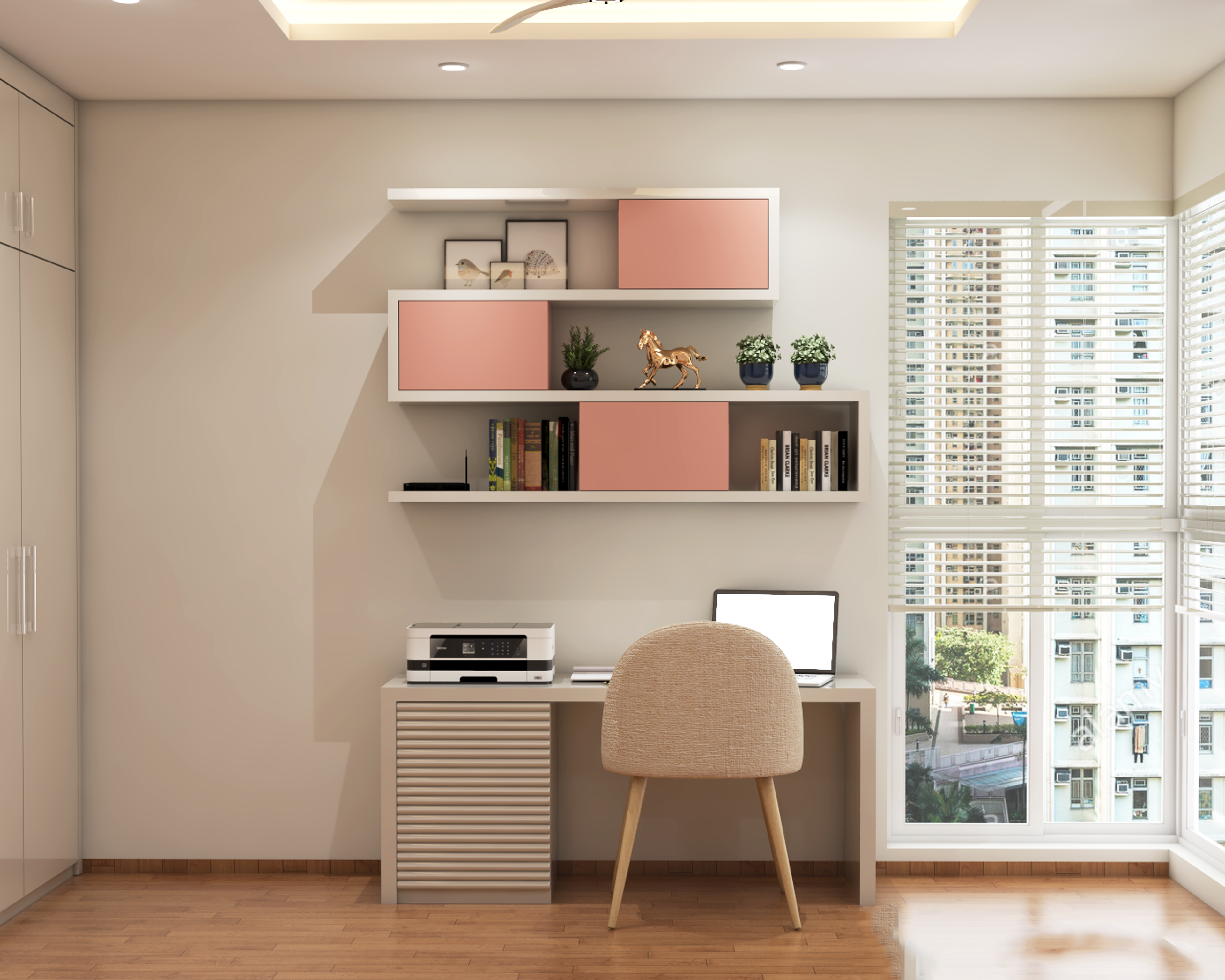 Bright and Elegant Beige Colored Kids Bedroom - Livspace