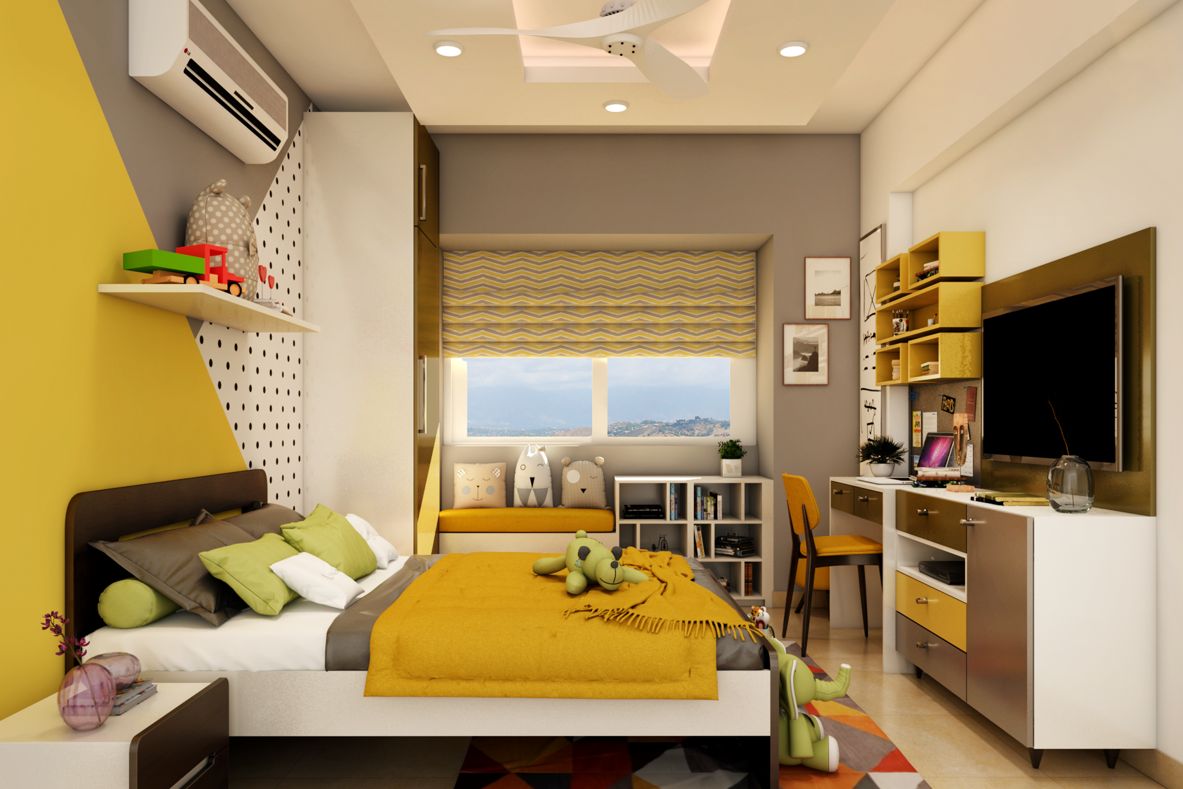 Traditional Vibrant Kid’s Bedroom Livspace