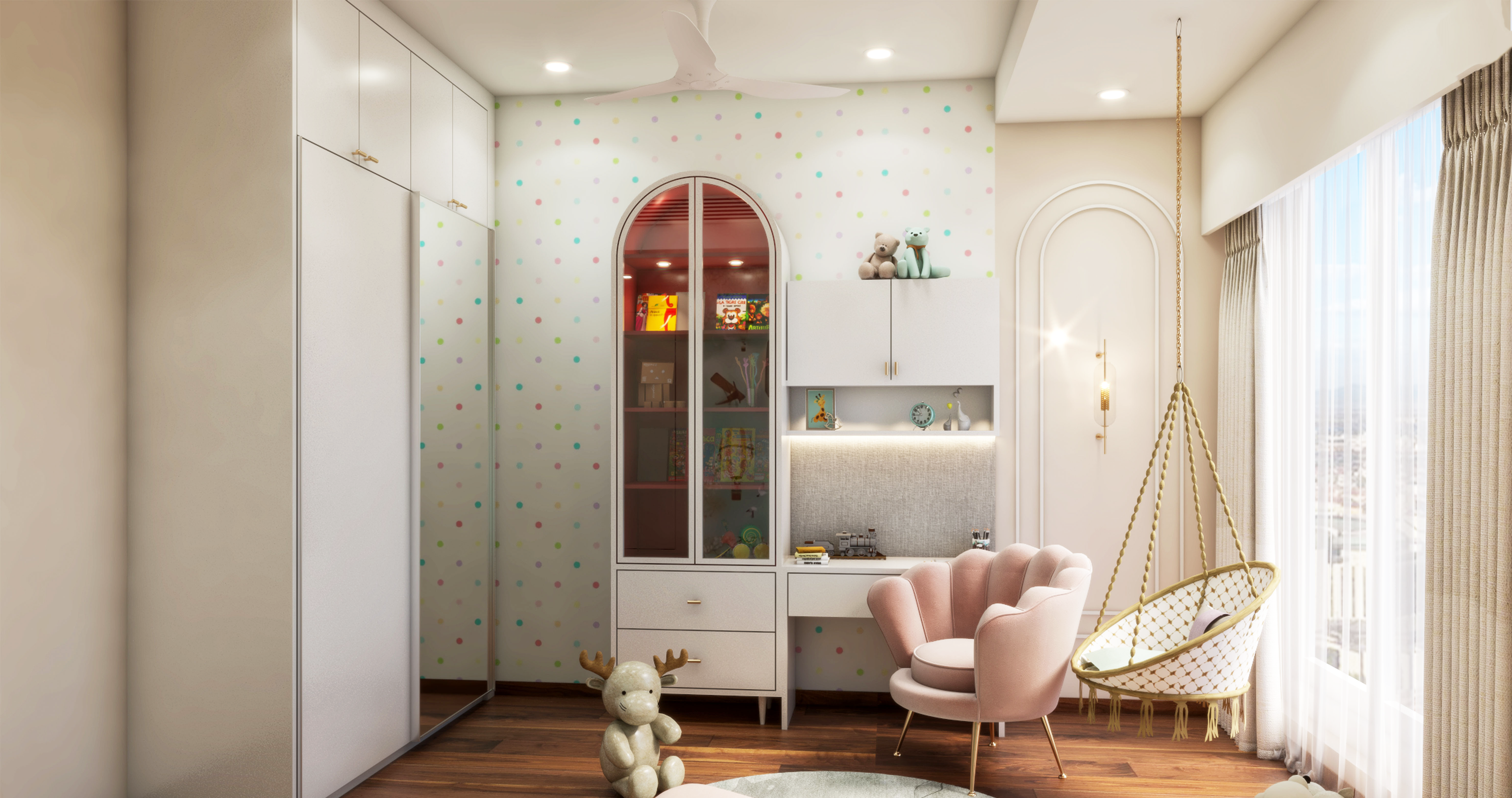 Compact Pretty Kid’s Bedroom Livspace