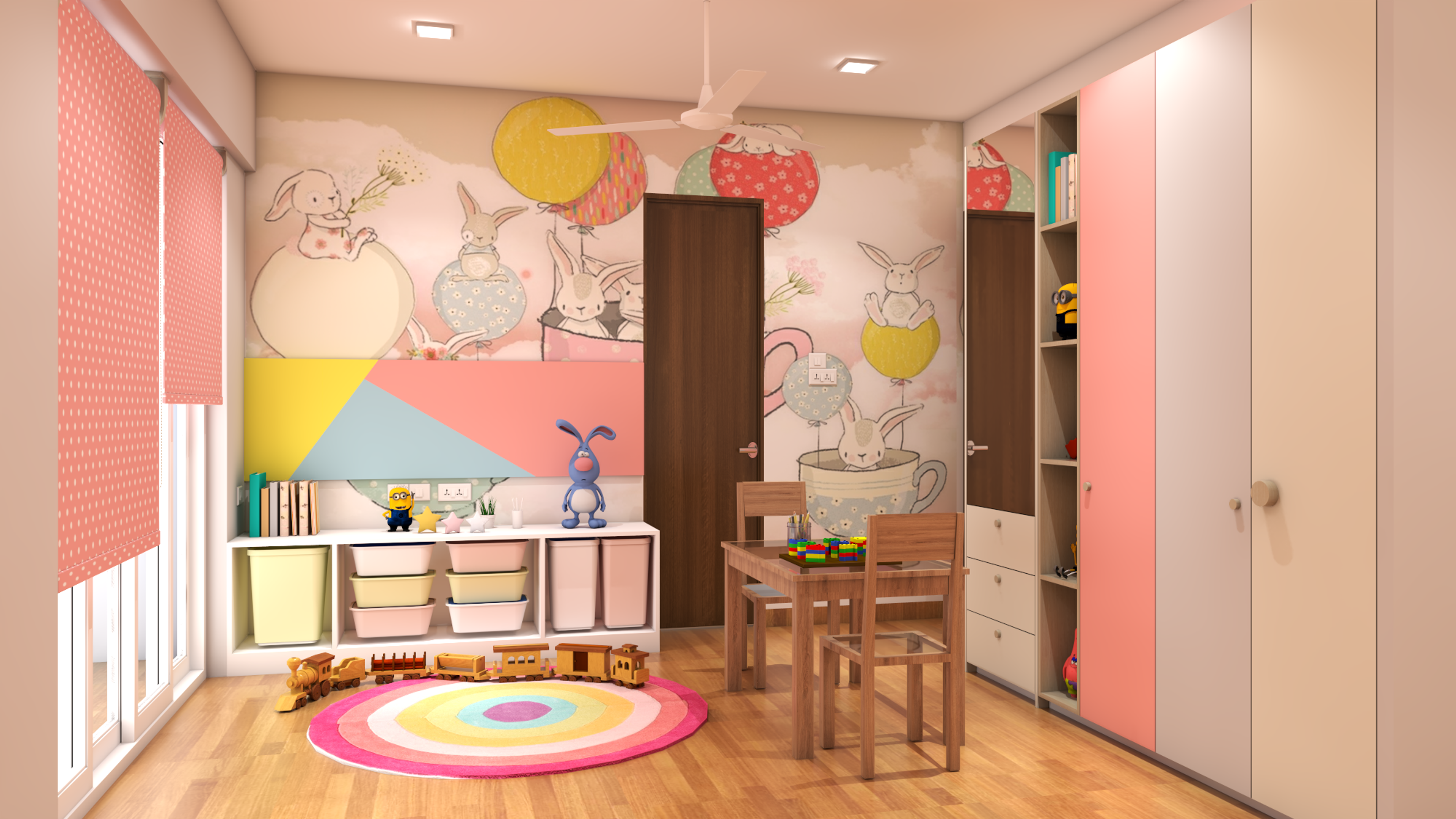 Pastel Spacious Kids Bedroom Design - Livspace
