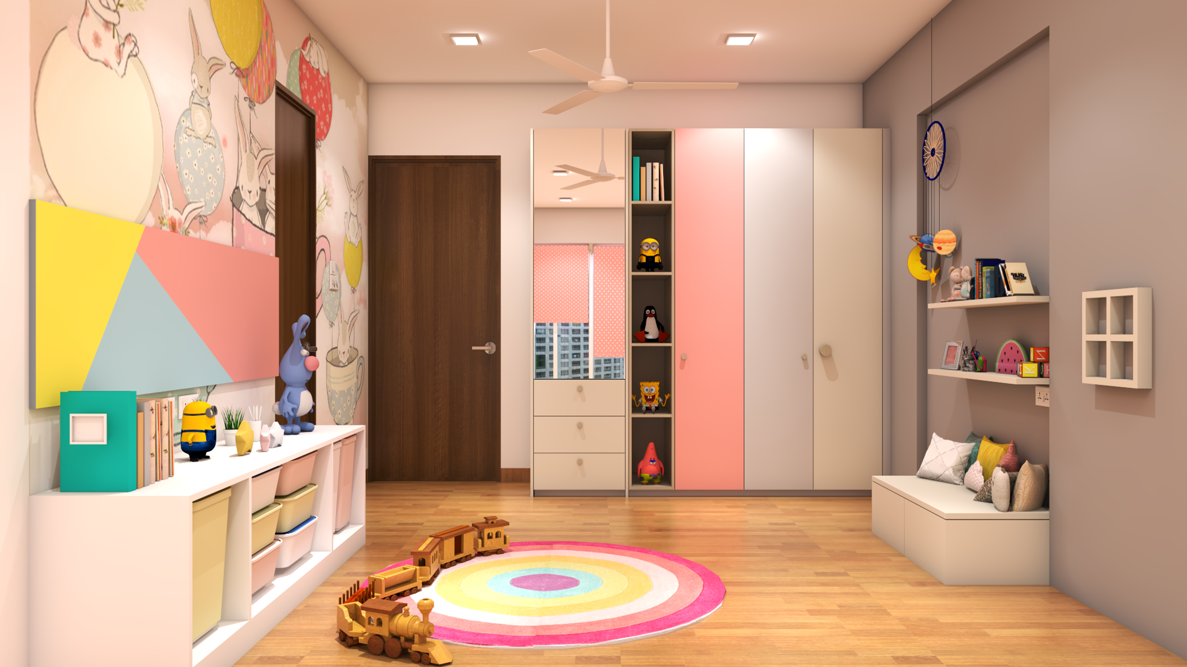 Pastel Spacious Kids Bedroom Design - Livspace