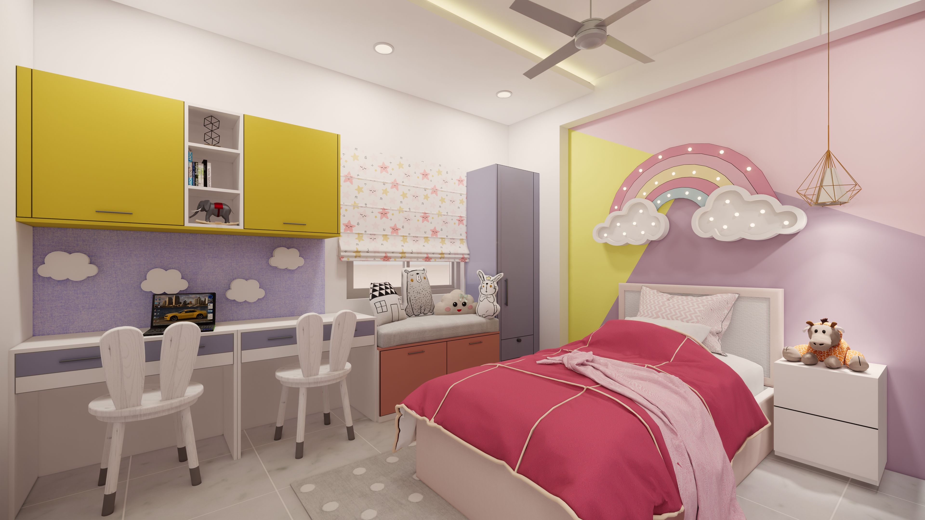 Small Double Sharing Kid's Bedroom With Storage