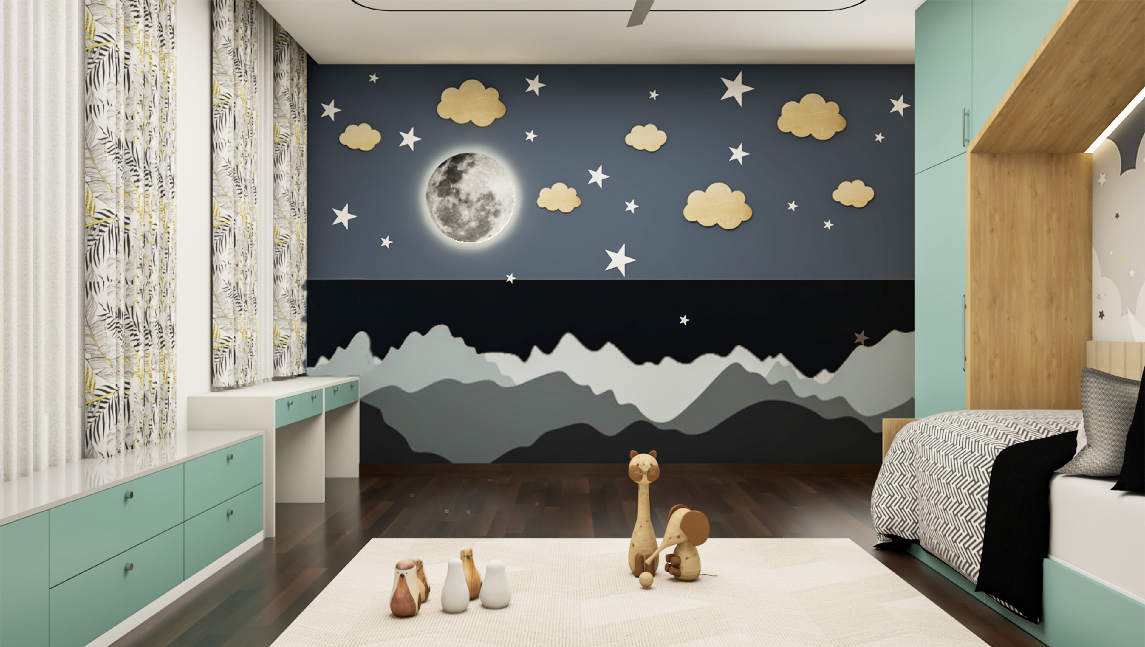 Well-planned Minimal Glam Kids’ Bedroom Livspace