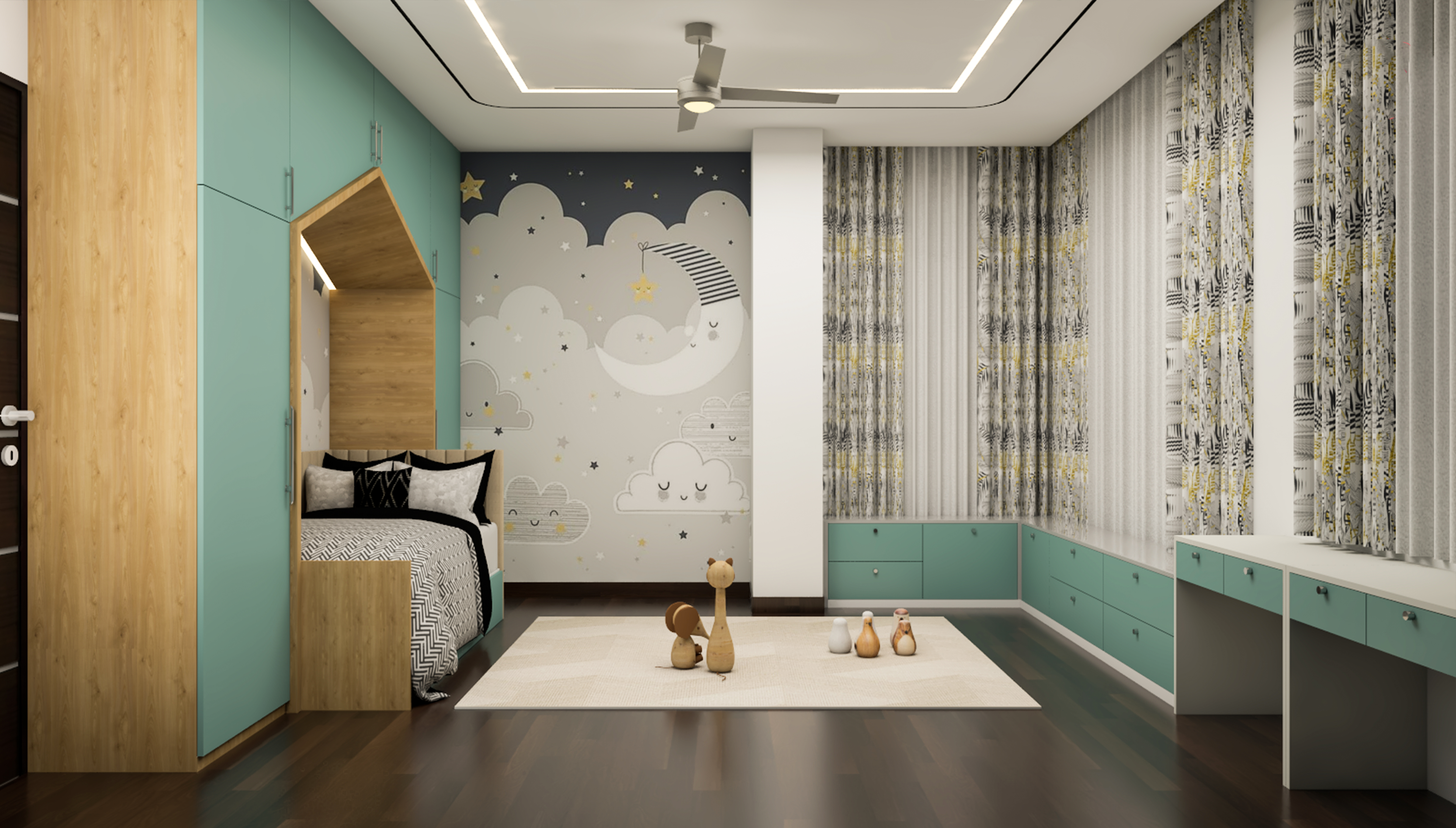 Well-planned Minimal Glam Kids’ Bedroom Livspace