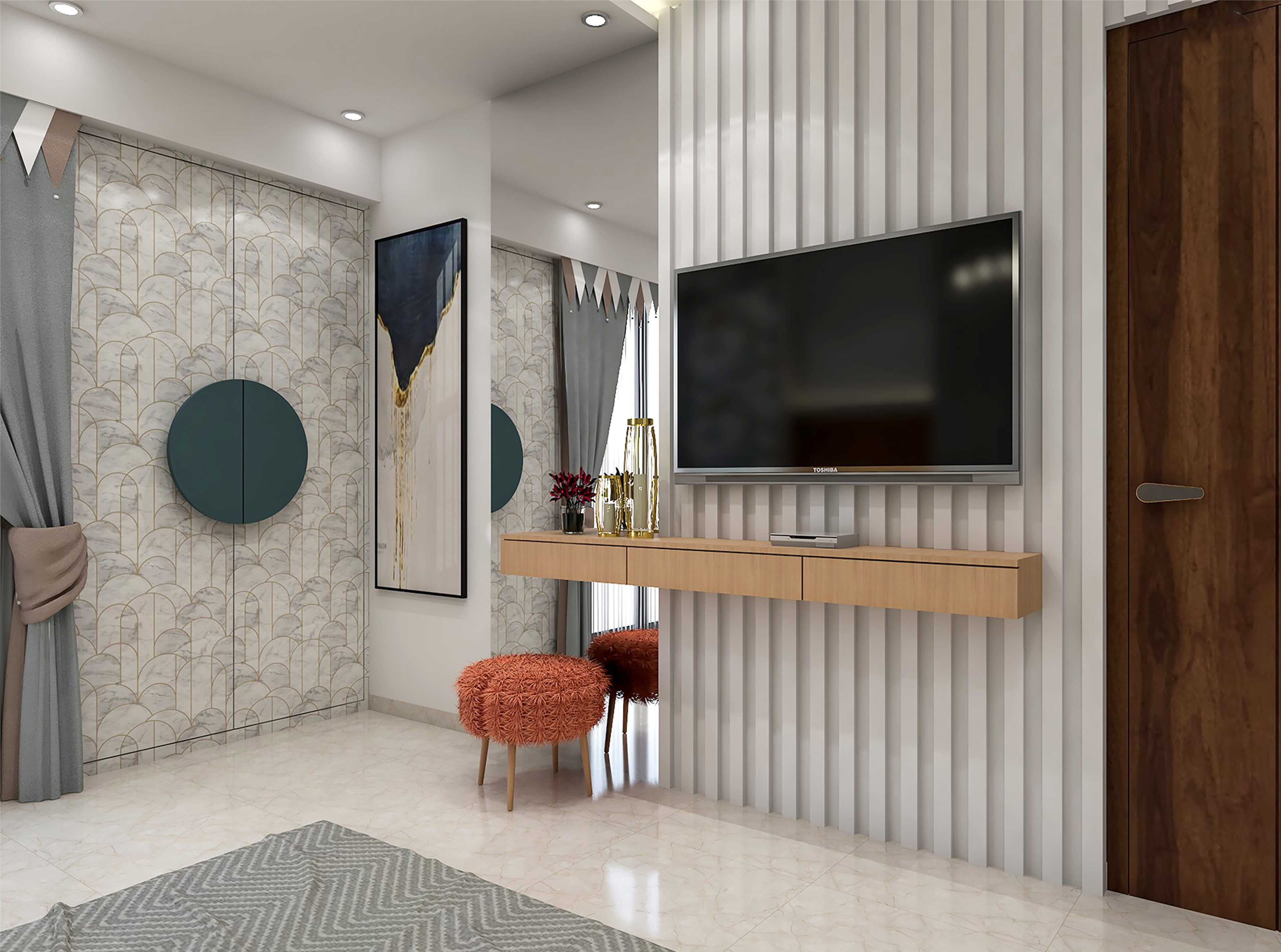 Dreamy Spacious Minimal Glam Kids’ Bedroom Livspace